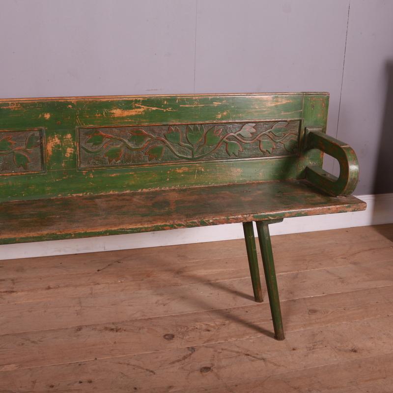 Carved Original Painted Austrian Settle For Sale