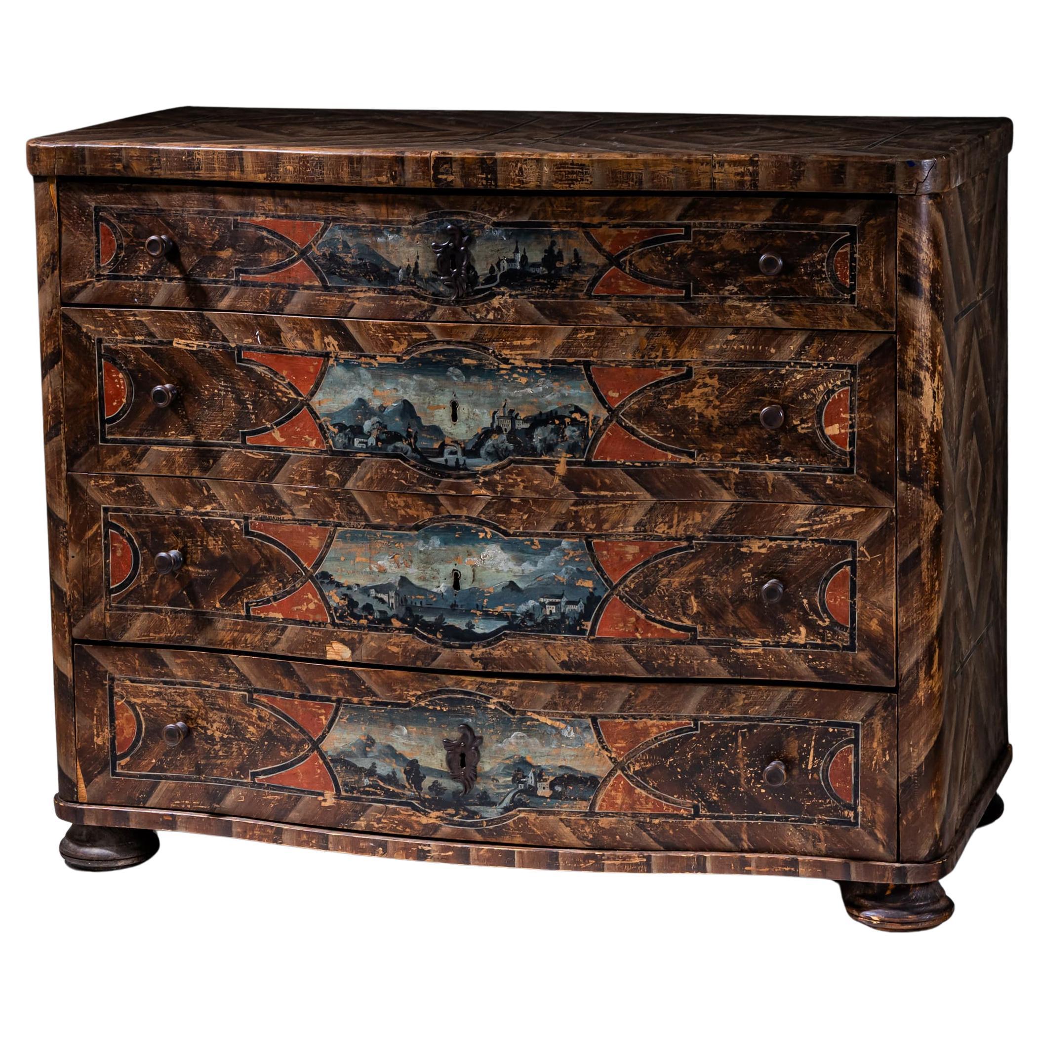 Original Painted Baroque Chest of Drawers, 18th Century For Sale