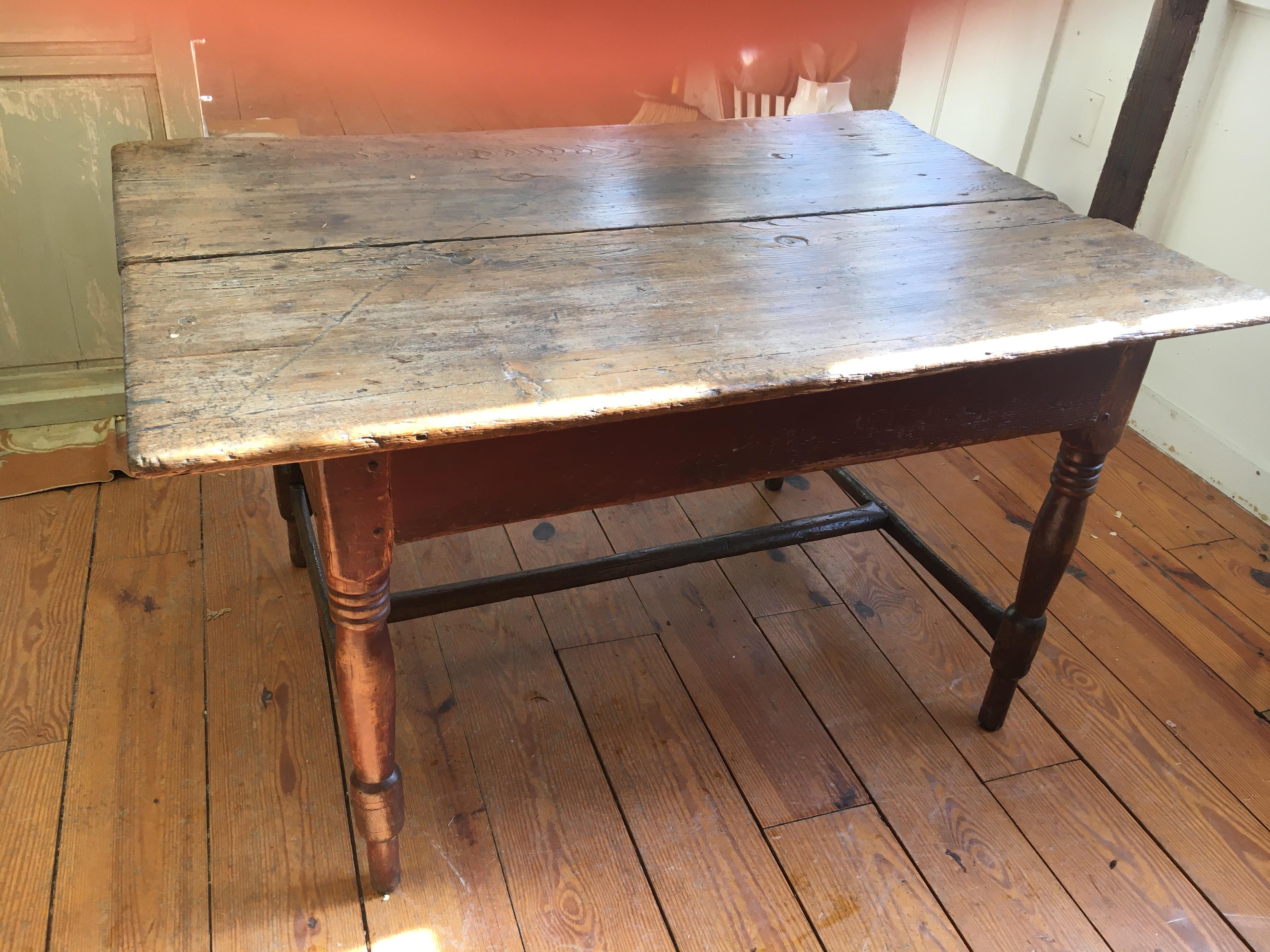 Original Painted Base Table with Two Board Top In Distressed Condition In Sheffield, MA