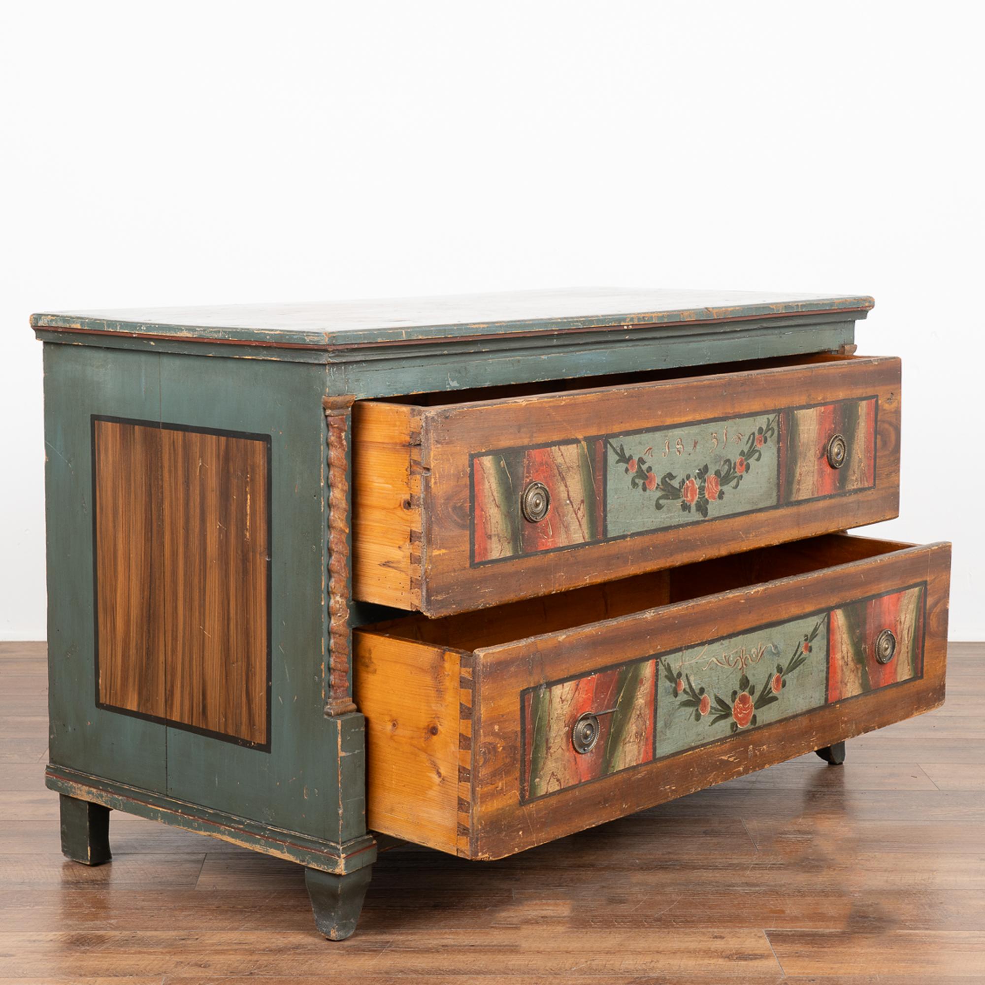 Folk Art Original Painted Blanket Chest of Two Drawers, Hungary dated 1851 For Sale