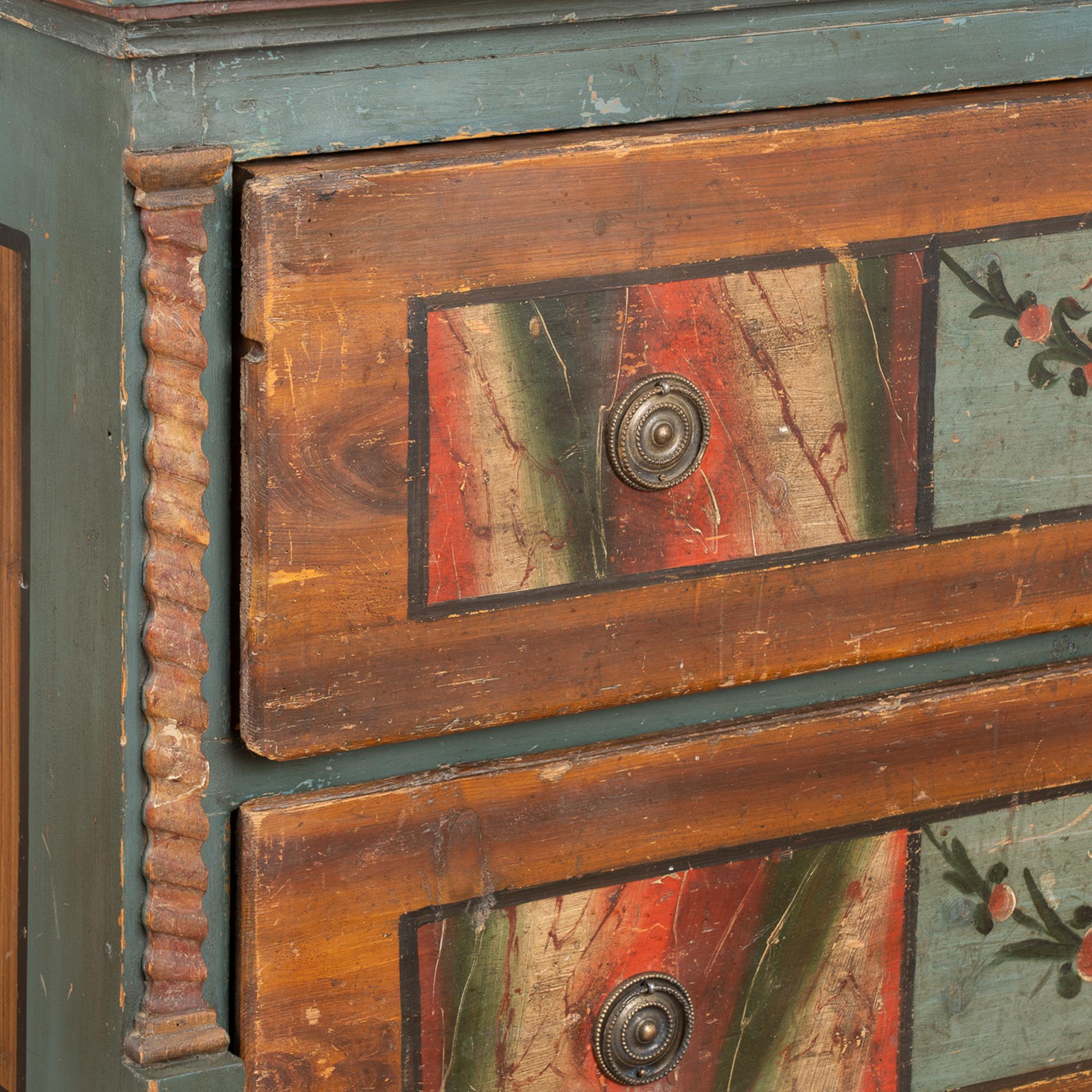 Pine Original Painted Blanket Chest of Two Drawers, Hungary dated 1851 For Sale