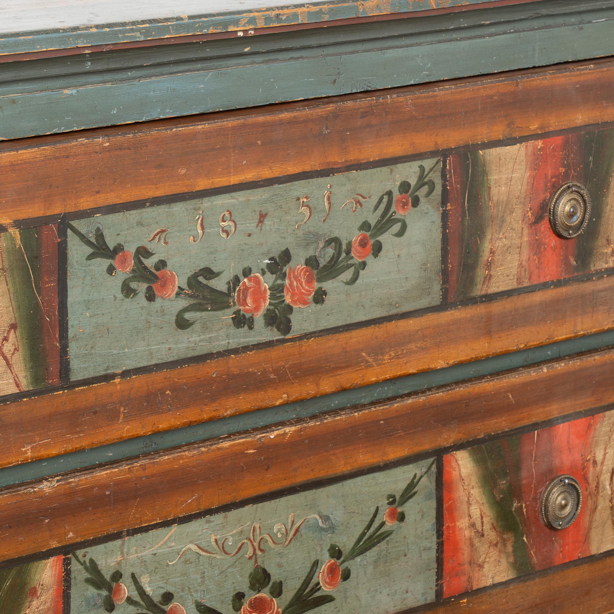 Original Painted Blanket Chest of Two Drawers, Hungary dated 1851 For Sale 1