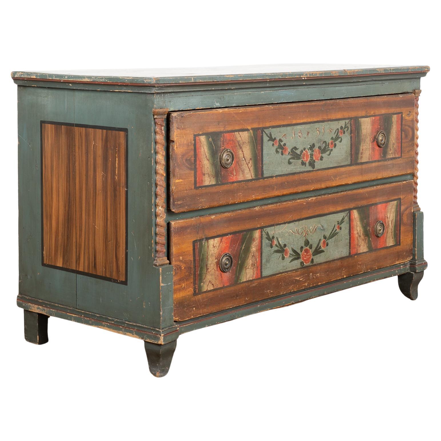 Original Painted Blanket Chest of Two Drawers, Hungary dated 1851