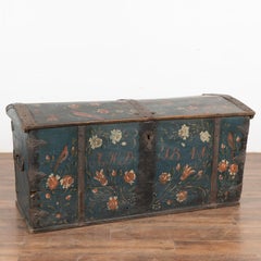 Original Painted Blue Dome Top Trunk with Birds and Flowers, Sweden dated 1841