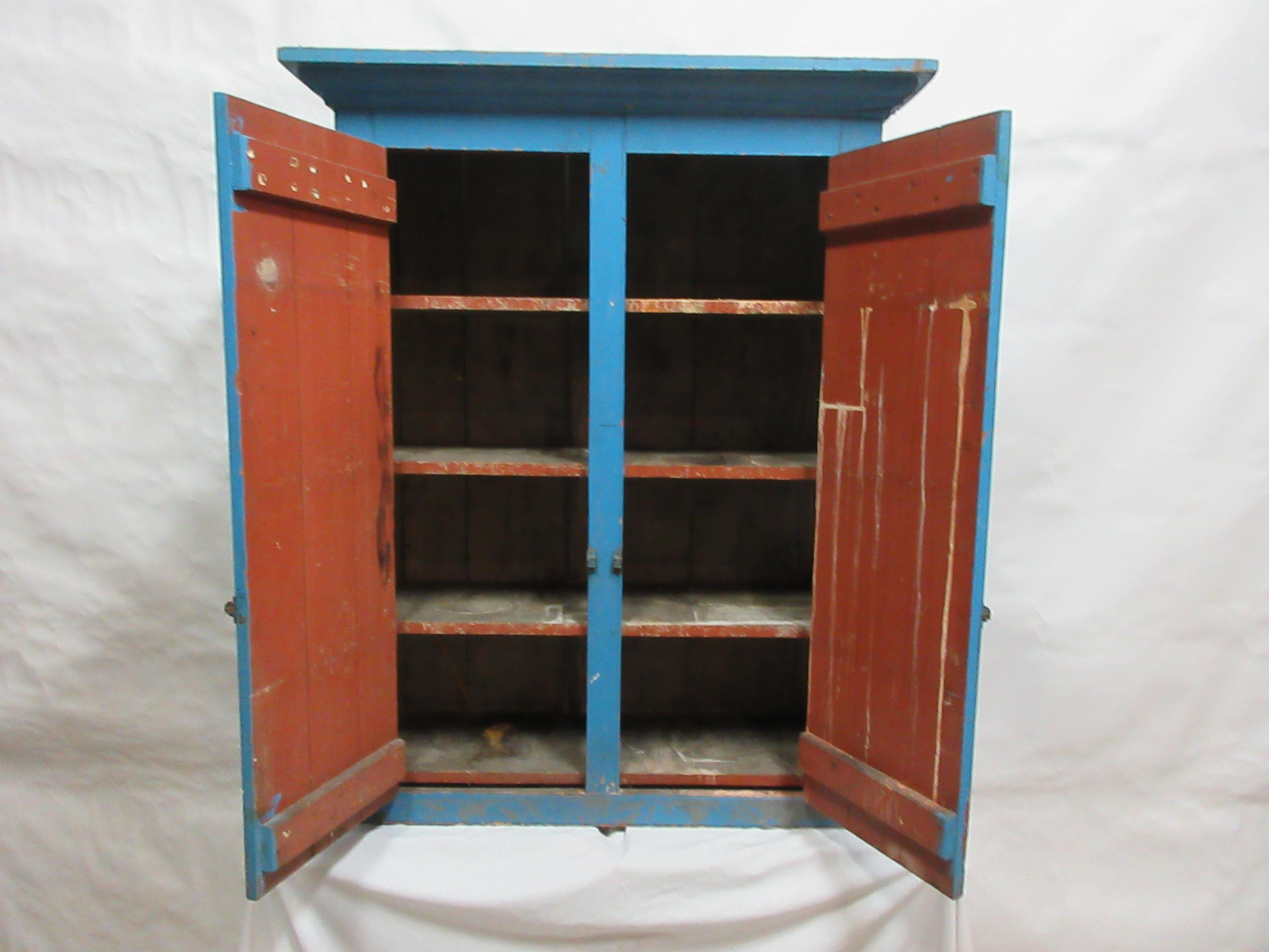 Original Painted Blue Hanging Cupboard For Sale 1
