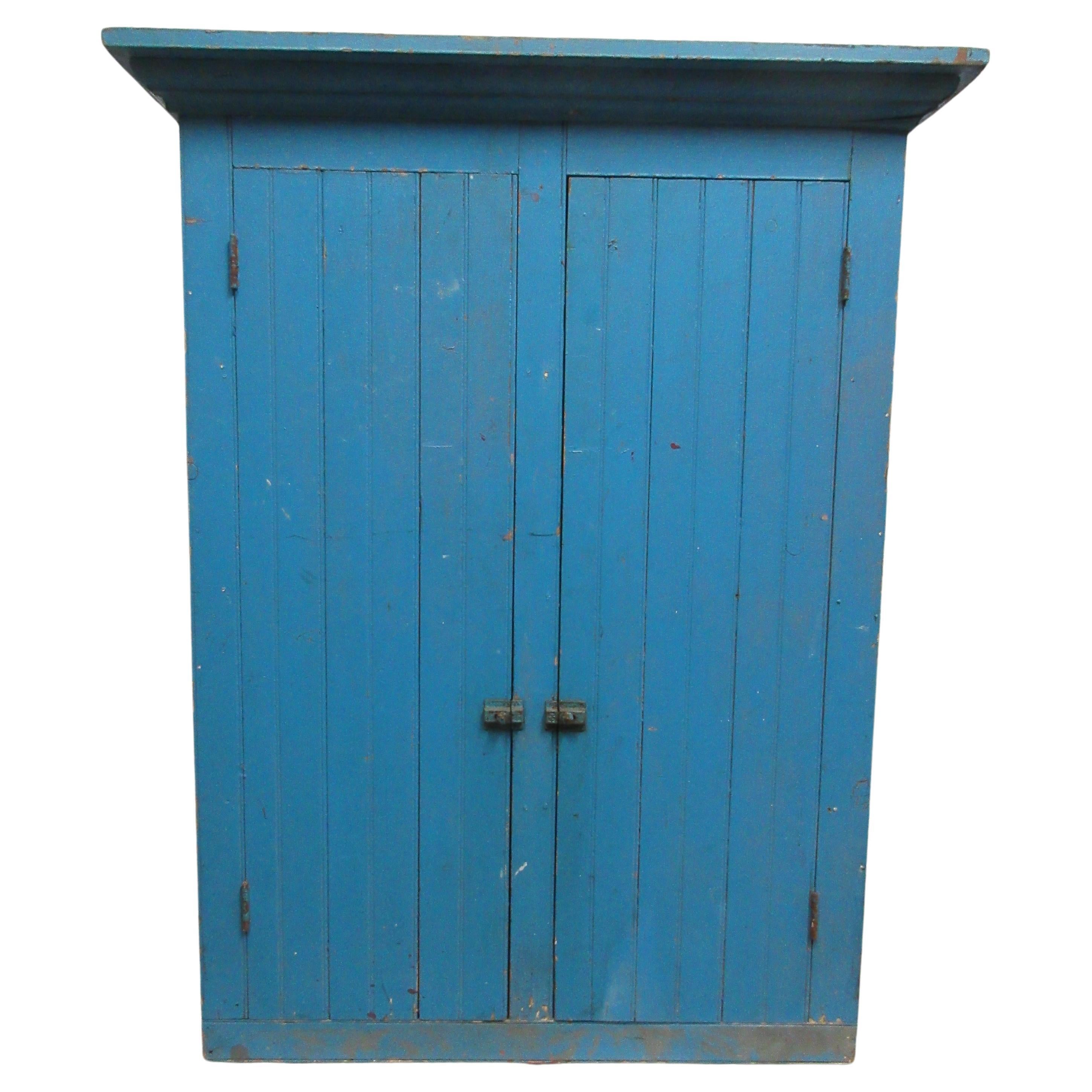 Original Painted Blue Hanging Cupboard For Sale