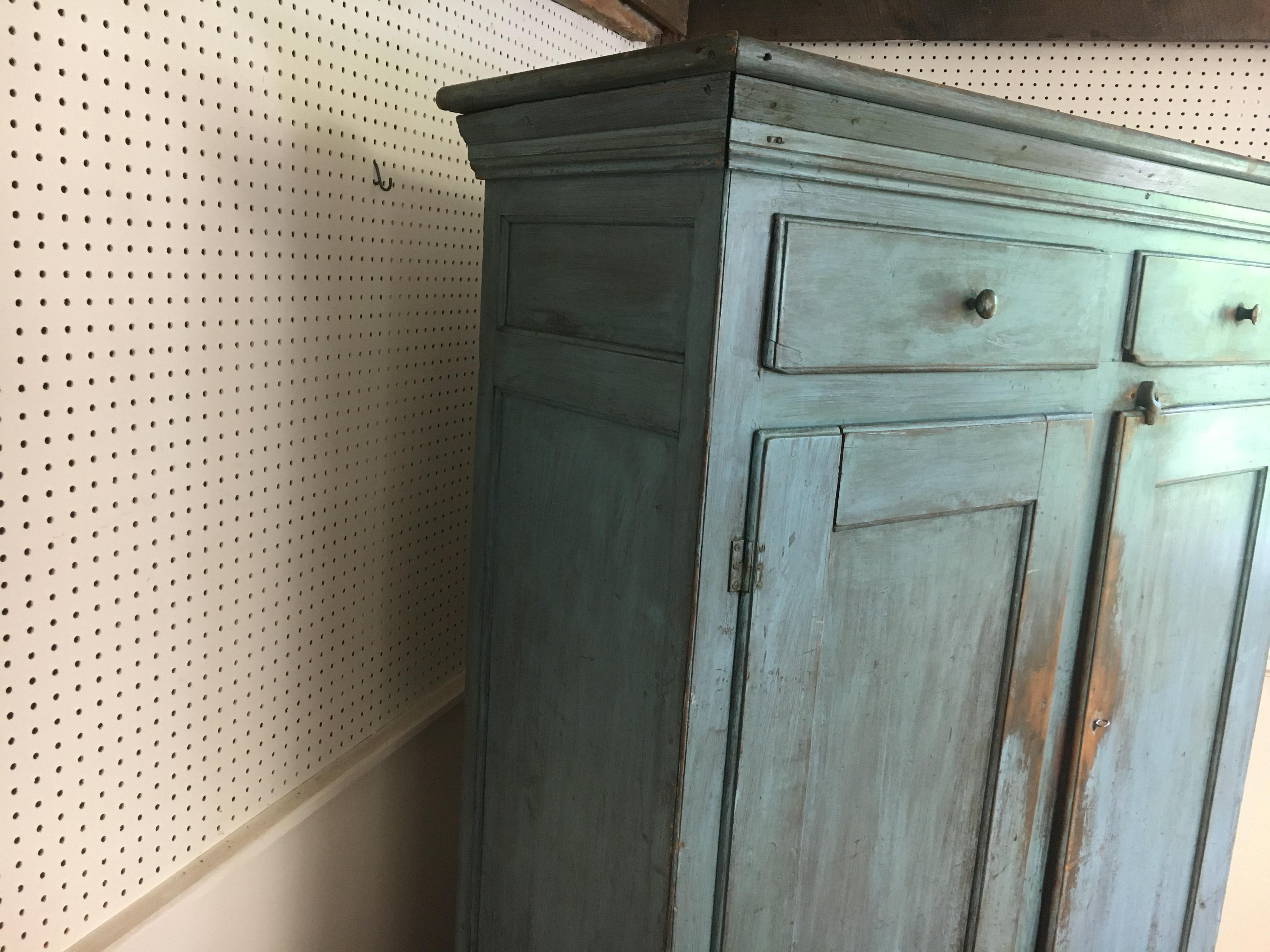 Canadian Original Painted Blue Two Door, Two Drawer Cupboard