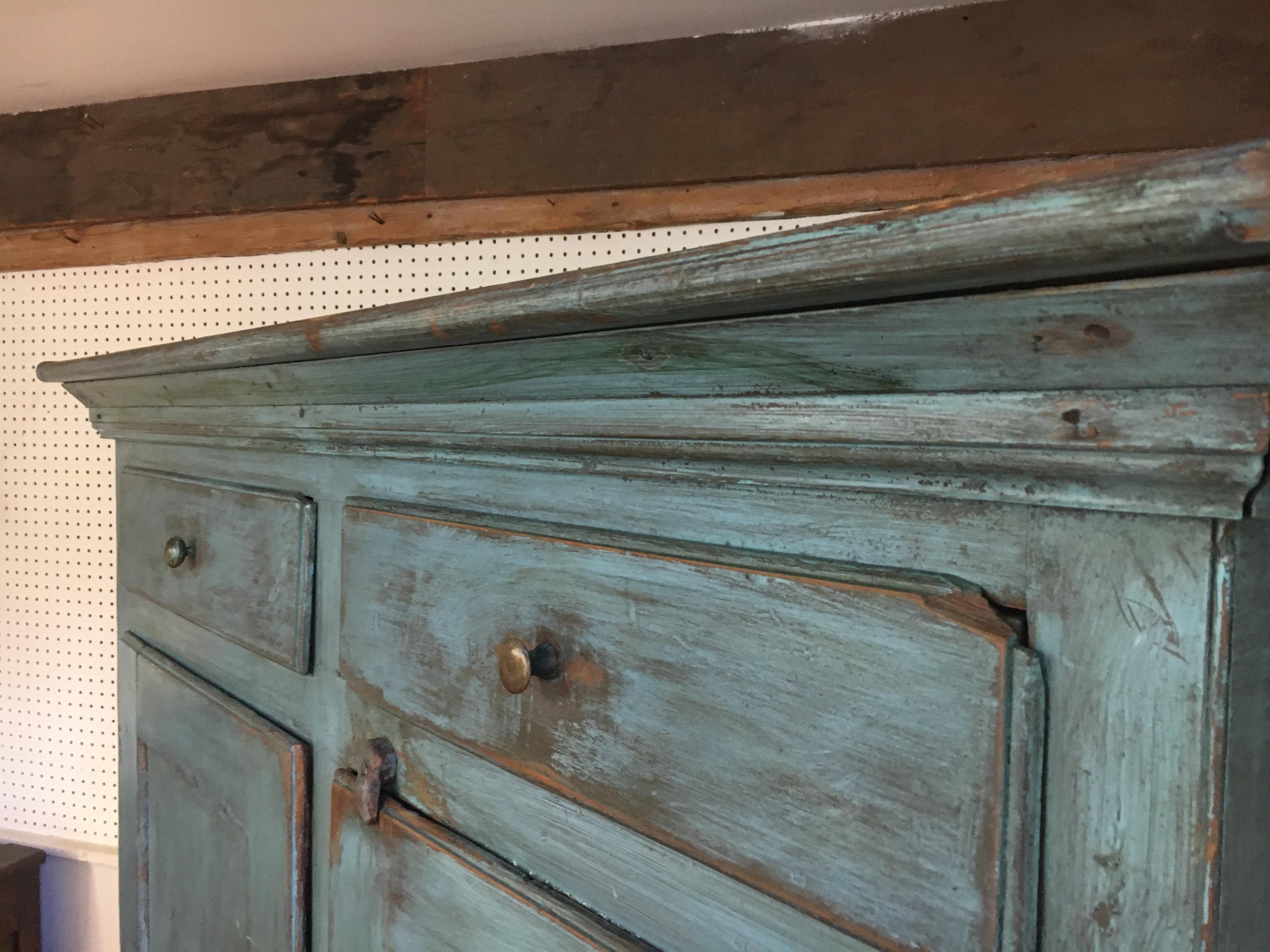 Mid-19th Century Original Painted Blue Two Door, Two Drawer Cupboard