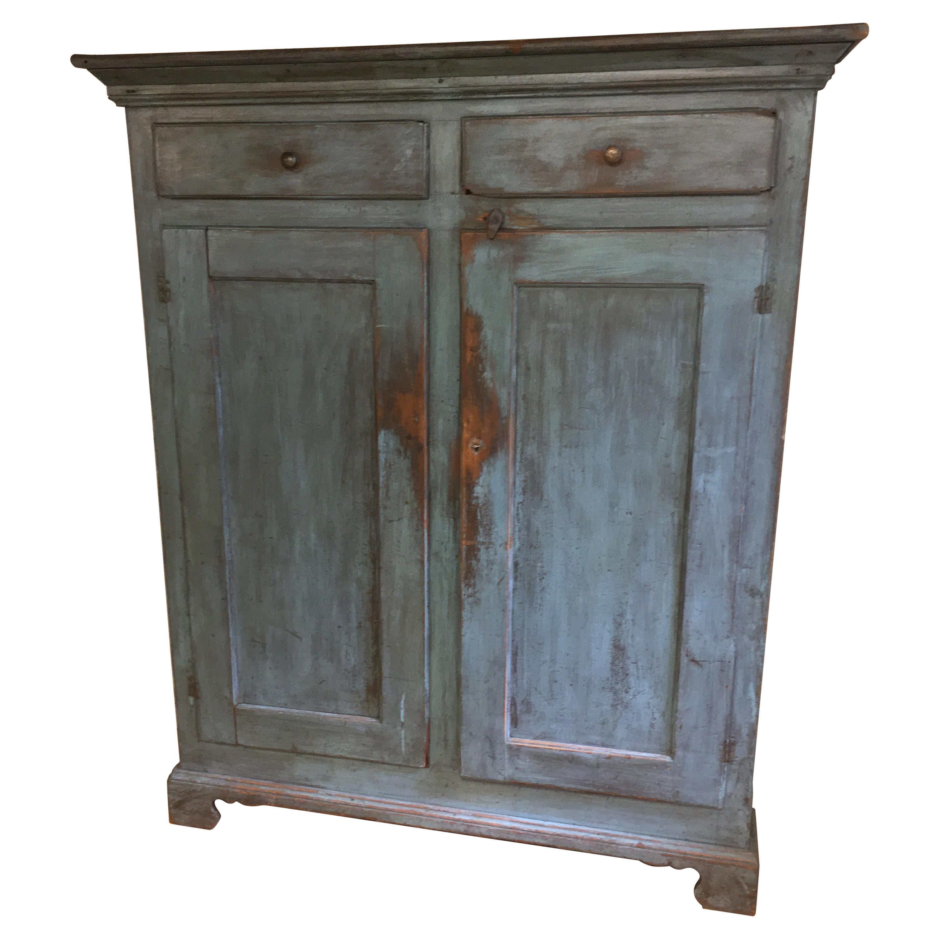 Original Painted Blue Two Door, Two Drawer Cupboard