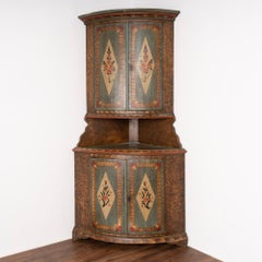 Original Painted Bow Front Corner Cupboard Cabinet from Sweden Dated 1853
