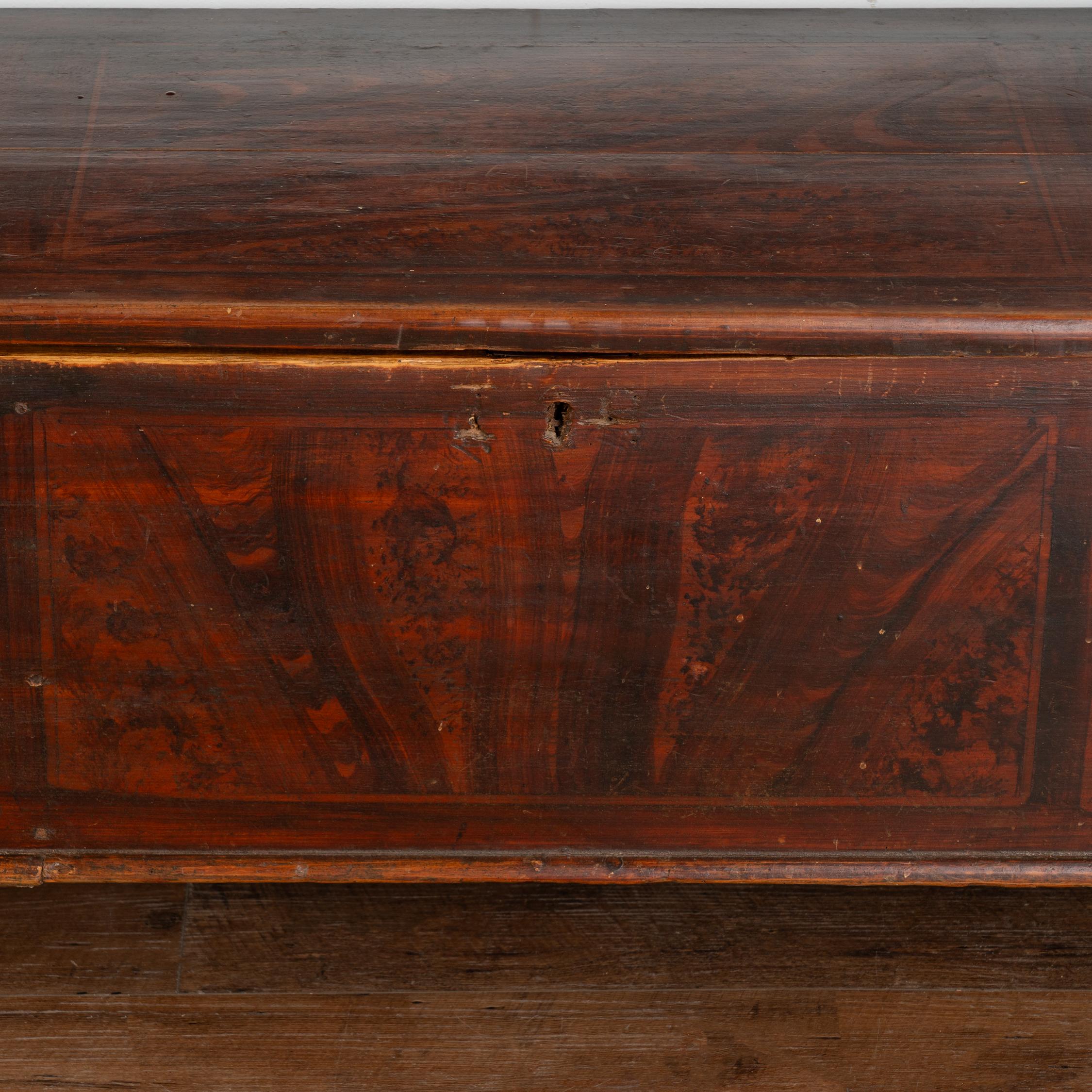 Original Painted Brown Bench With Storage, Hungary Circa 1900's For Sale 4
