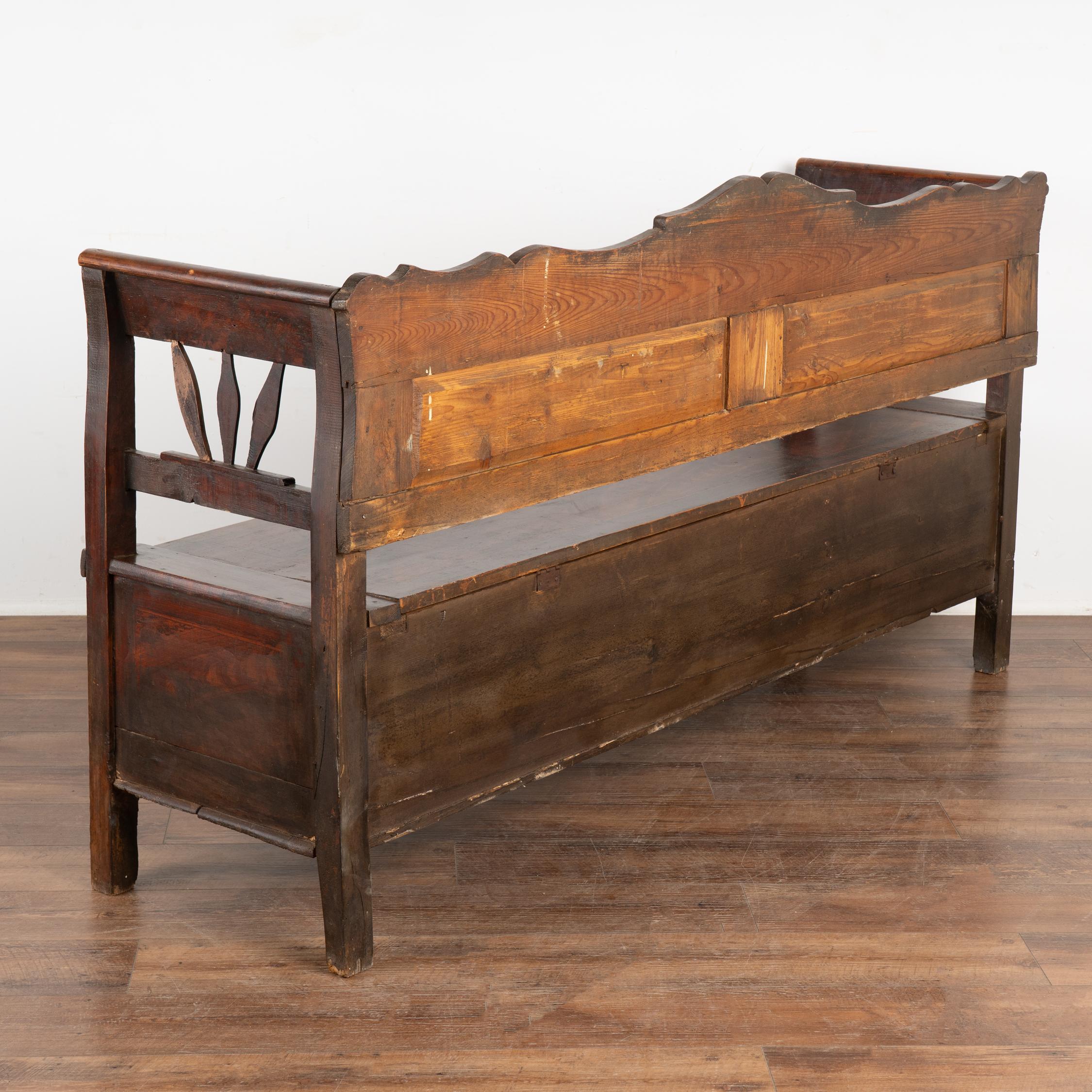 Original Painted Brown Bench With Storage, Hungary Circa 1900's For Sale 6