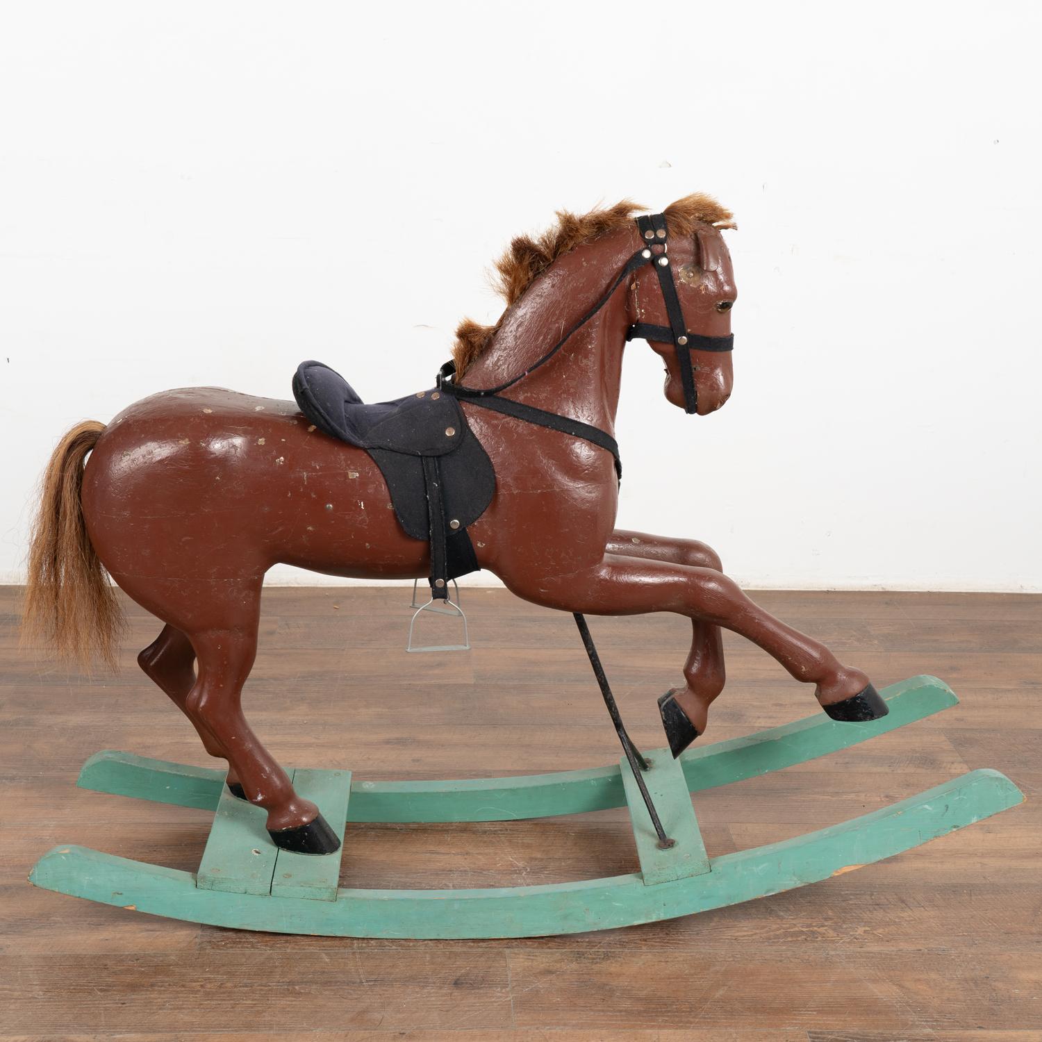 Swedish Original Painted Carved Rocking Horse from Sweden, circa 1900's For Sale
