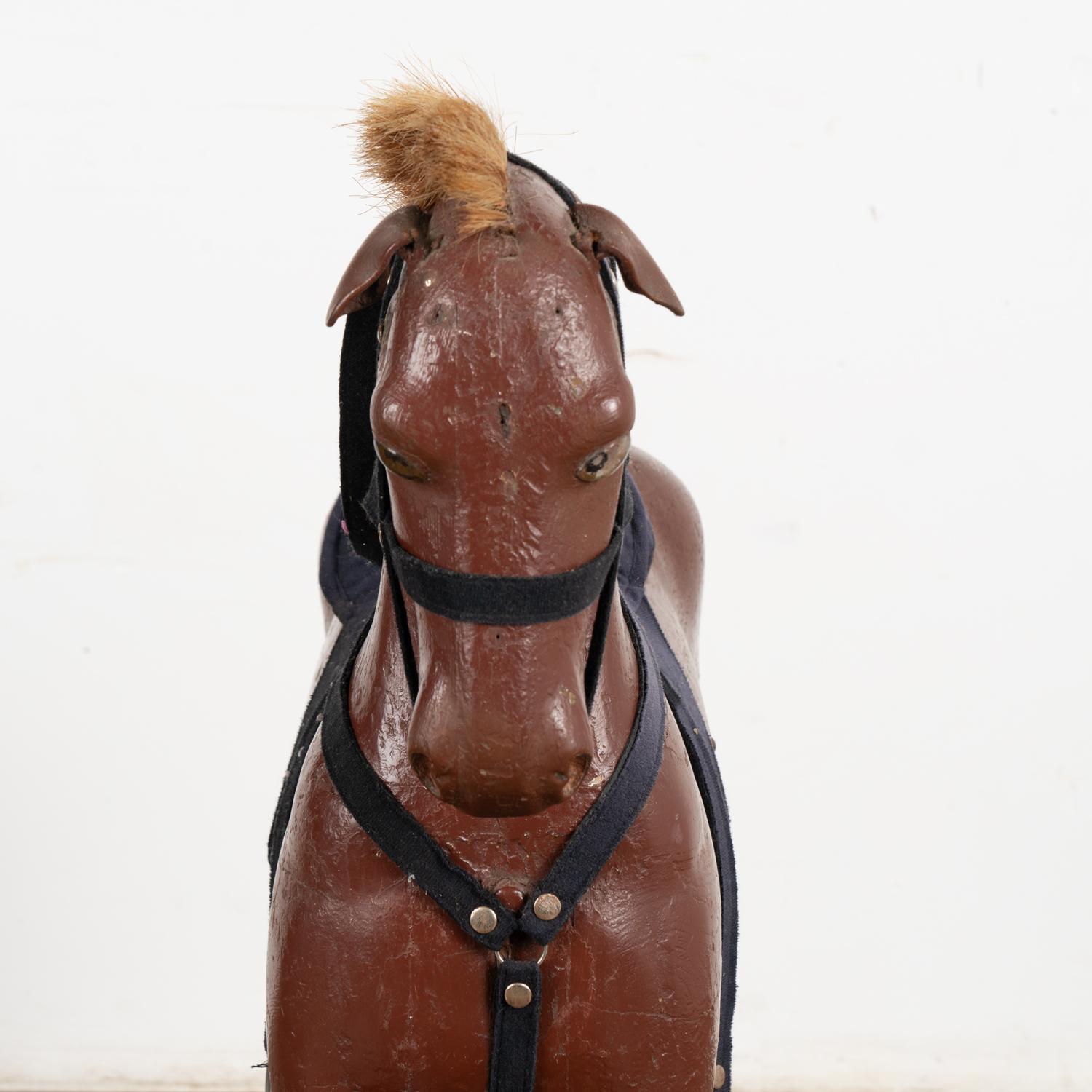 Original Painted Carved Rocking Horse from Sweden, circa 1900's In Good Condition For Sale In Round Top, TX