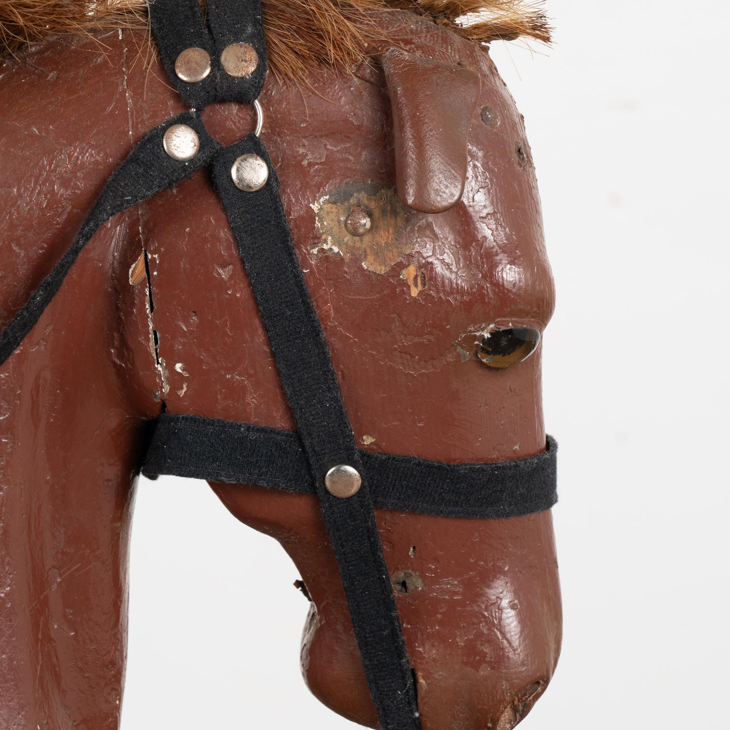 Leather Original Painted Carved Rocking Horse from Sweden, circa 1900's For Sale