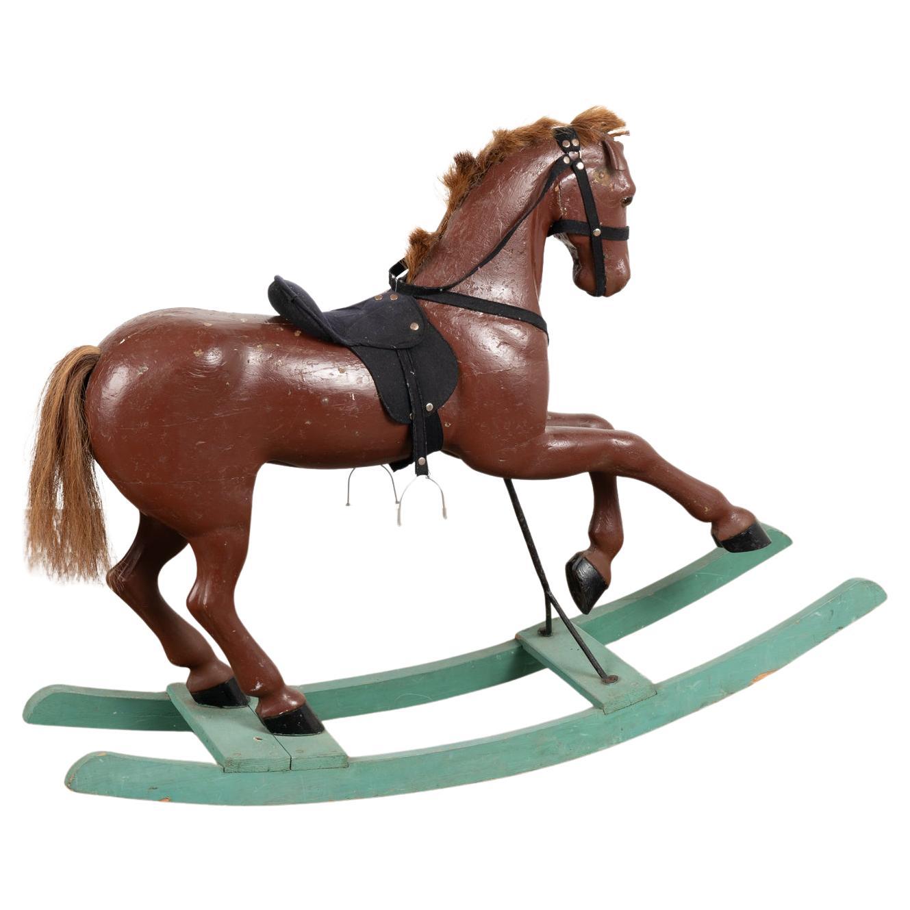 Original Painted Carved Rocking Horse from Sweden, circa 1900's For Sale