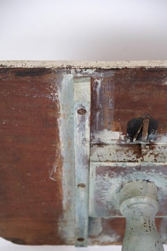 Original Painted Column Side Table With Tilt Function Made In Blue & Grey Colors