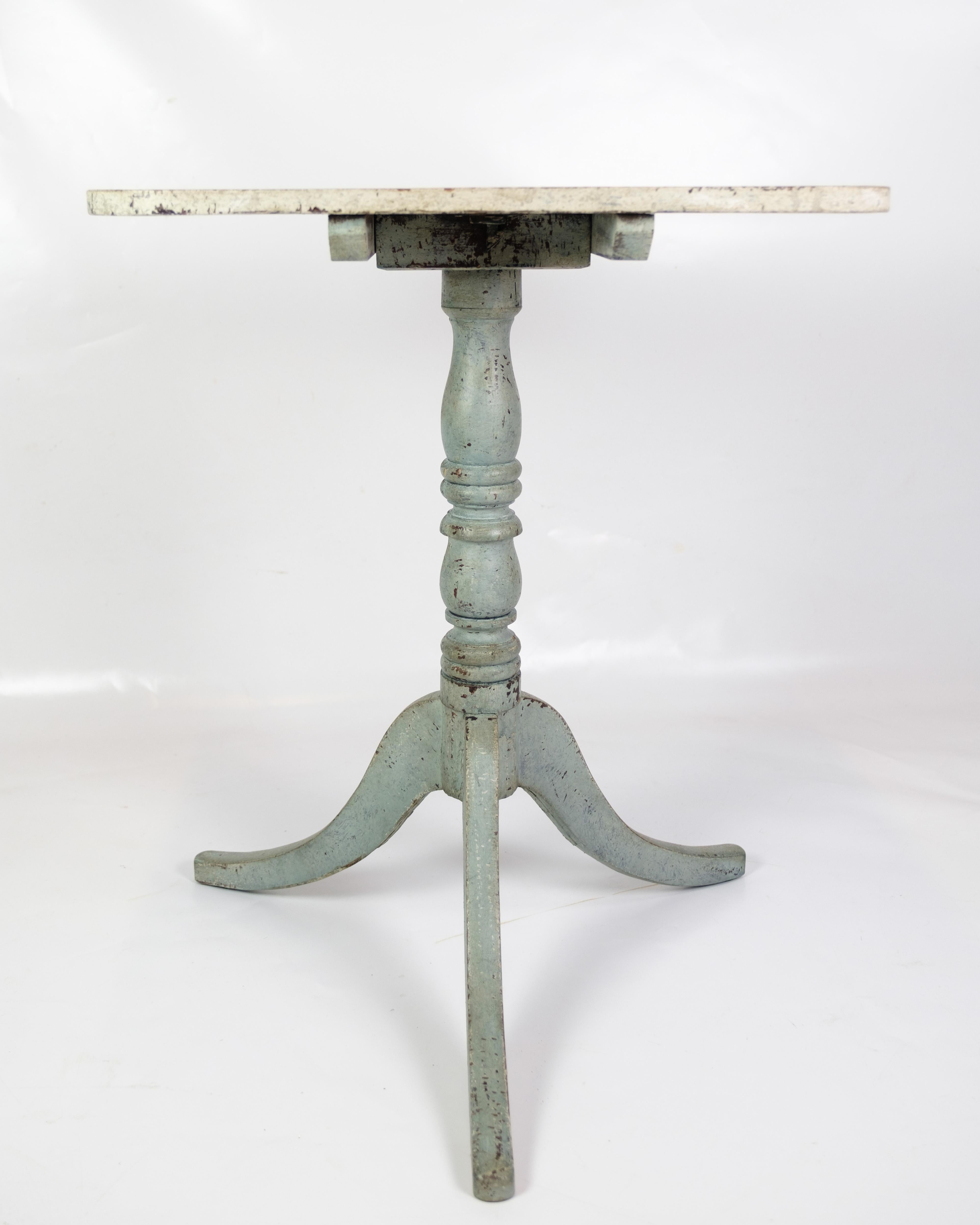 Danish Original Painted Column Side Table With Tilt Function Made In Blue & Grey Colors For Sale