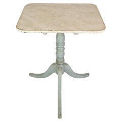 Antique Original Painted Column Side Table With Tilt Function Made In Blue & Grey Colors
