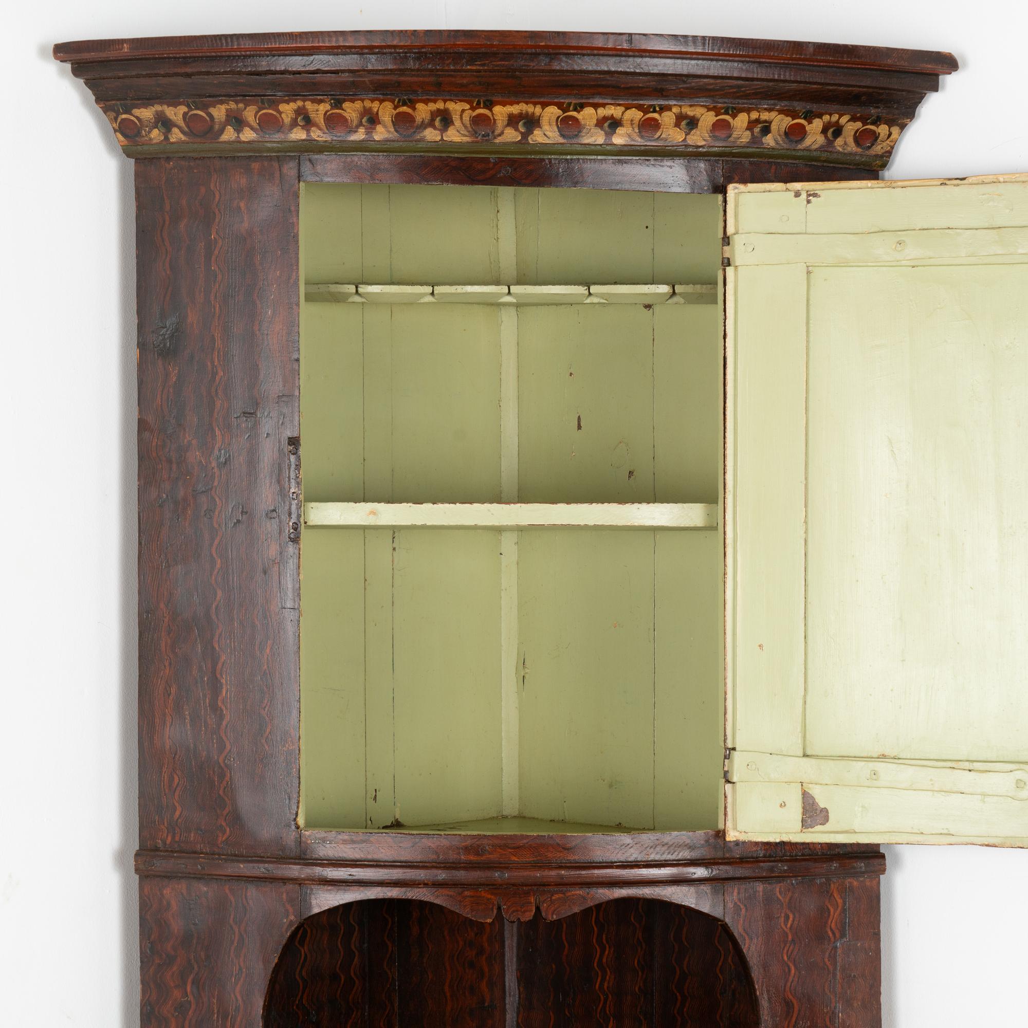 Swedish Original Painted Corner Cabinet Cupboard, Sweden dated 1824 For Sale