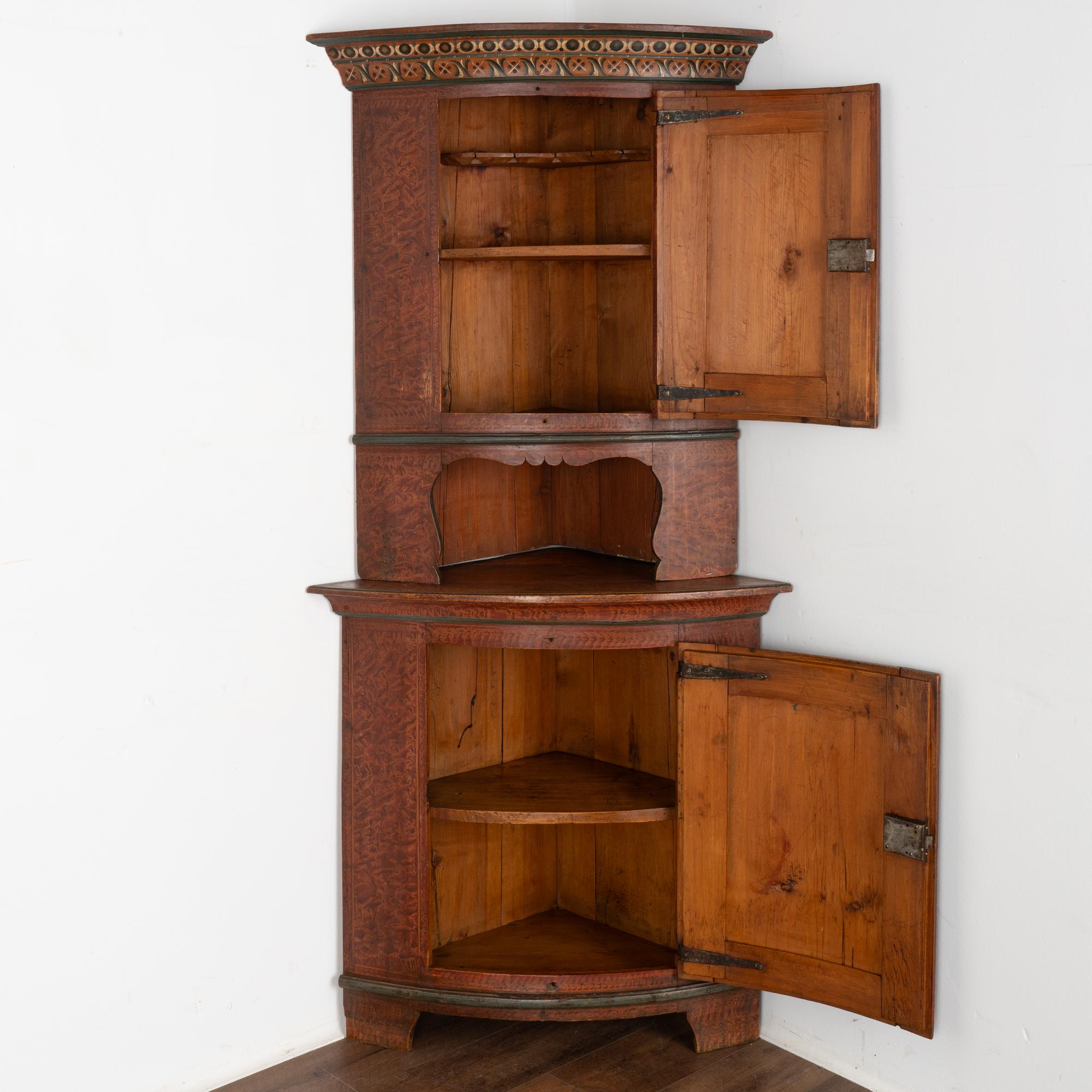 Folk Art Original Painted Dalarna Corner Cabinet Cupboard, Sweden dated 1834