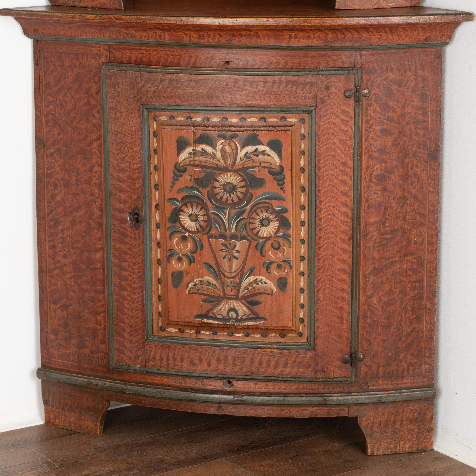 Swedish Original Painted Dalarna Corner Cabinet Cupboard, Sweden dated 1834 For Sale