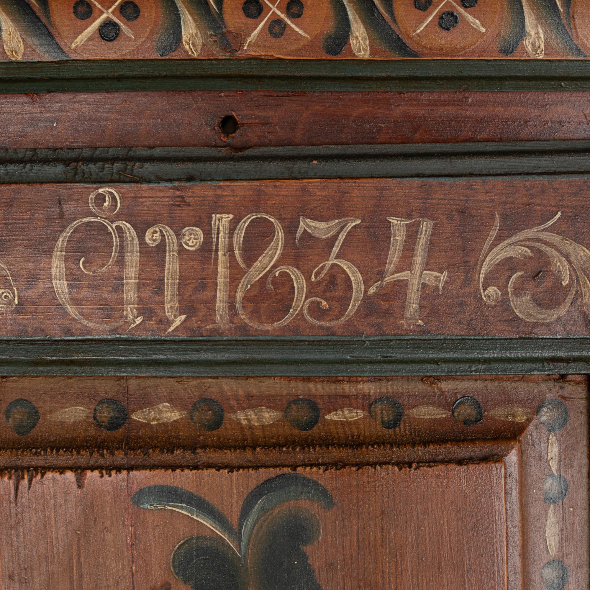 Pine Original Painted Dalarna Corner Cabinet Cupboard, Sweden dated 1834 For Sale