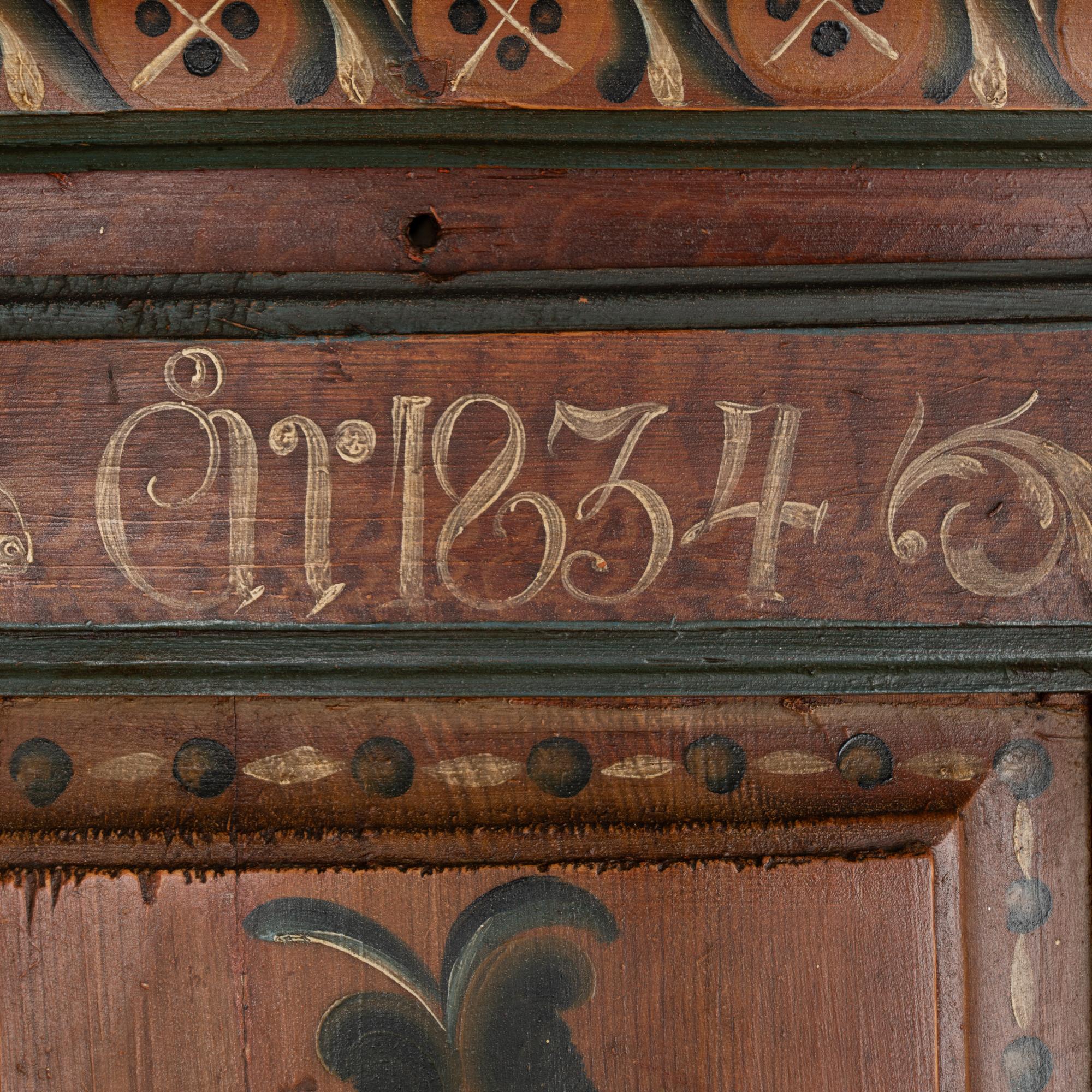 Pine Original Painted Dalarna Corner Cabinet Cupboard, Sweden dated 1834