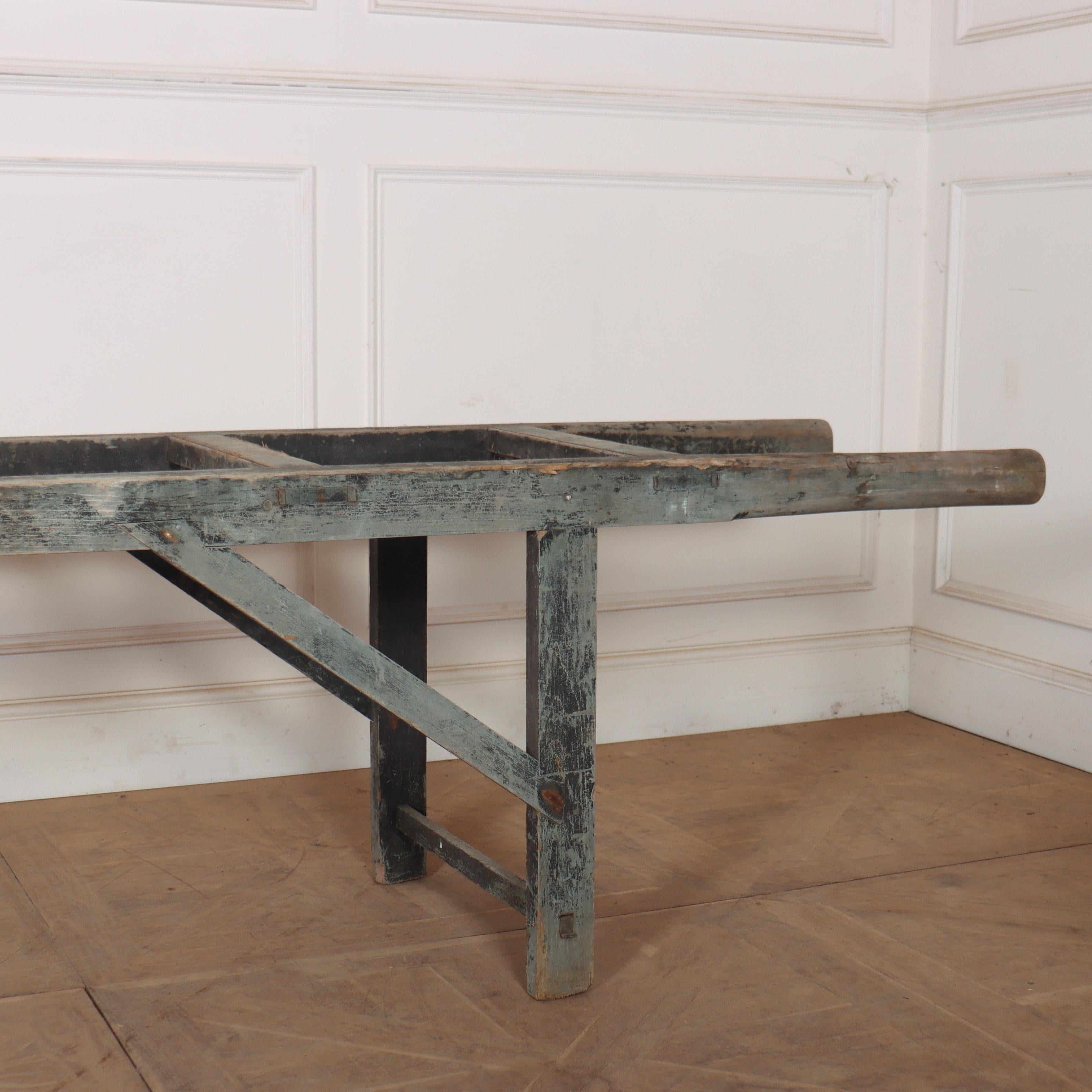 Interesting 19th C English original painted pine porters stand. Would make a great server with a glass top. 1890.

Reference: 8221

Dimensions
113.5 inches (288 cms) Wide
21.5 inches (55 cms) Deep
25.5 inches (65 cms) High