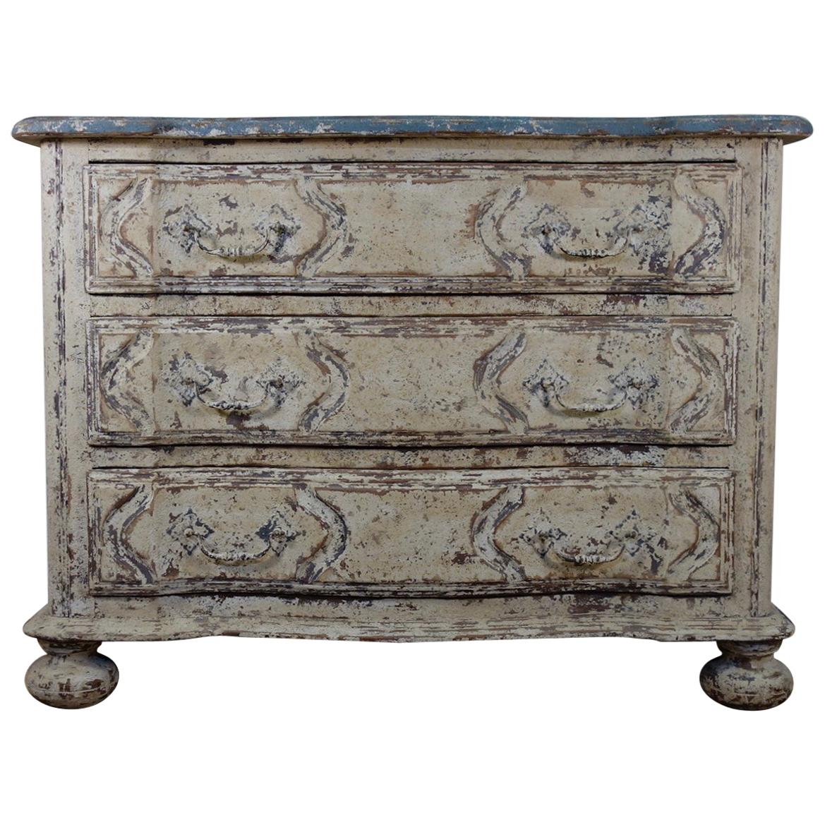 Original Painted French Serpentine Commode, Chest of Drawers