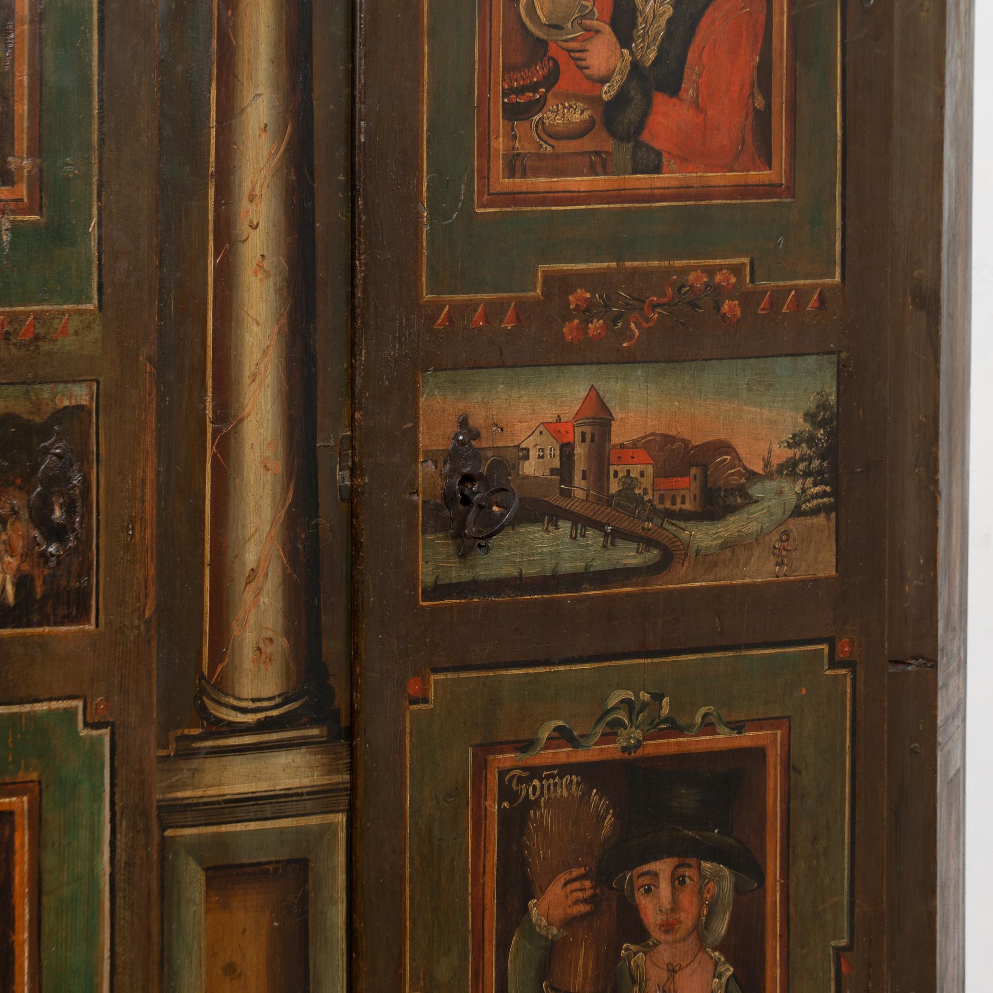 Original Painted German Shrunk Armoire with Four Seasons, Dated 1802 For Sale 4