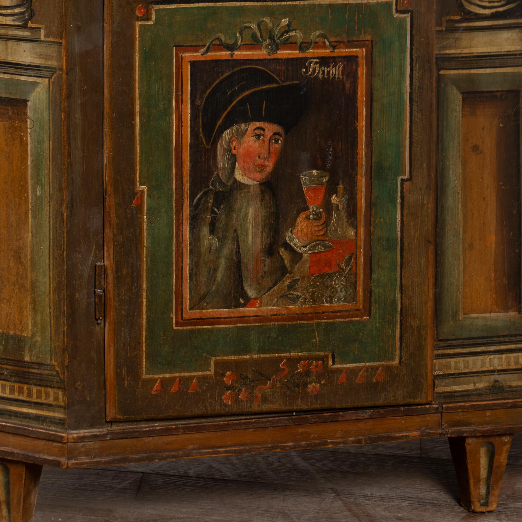 Original Painted German Shrunk Armoire with Four Seasons, Dated 1802 For Sale 5