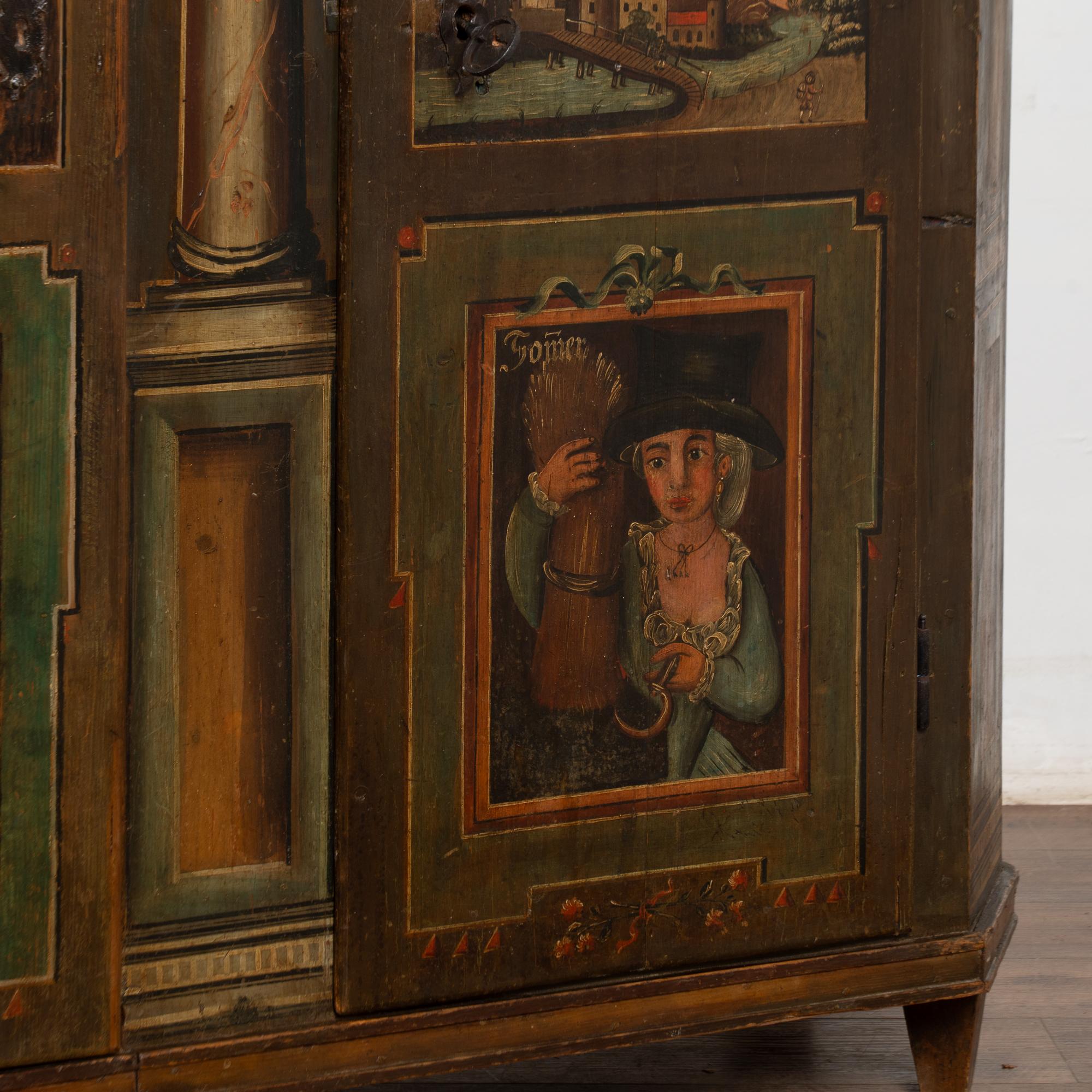 Original Painted German Shrunk Armoire with Four Seasons, Dated 1802 For Sale 6