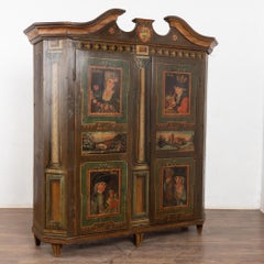 Original Painted German Shrunk Armoire with Four Seasons, Dated 1802