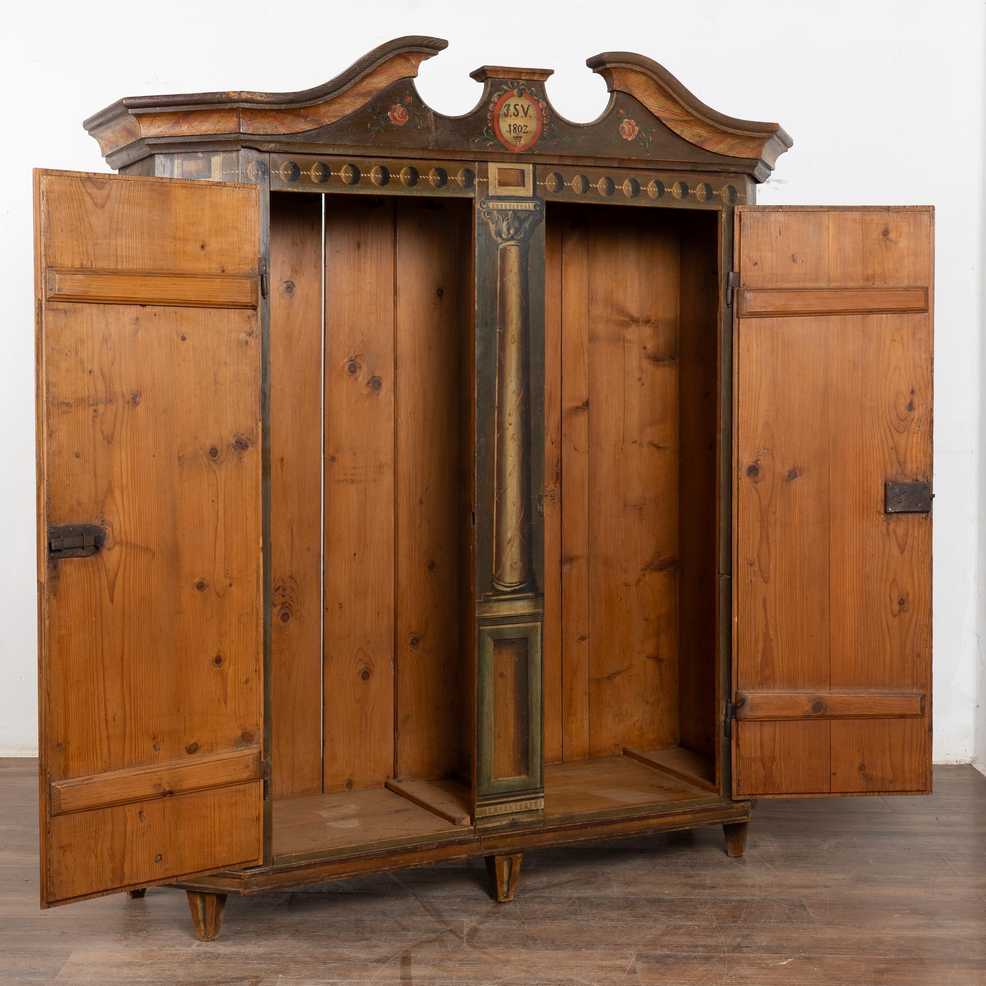 Folk Art Original Painted German Shrunk Armoire with Four Seasons, Dated 1802 For Sale