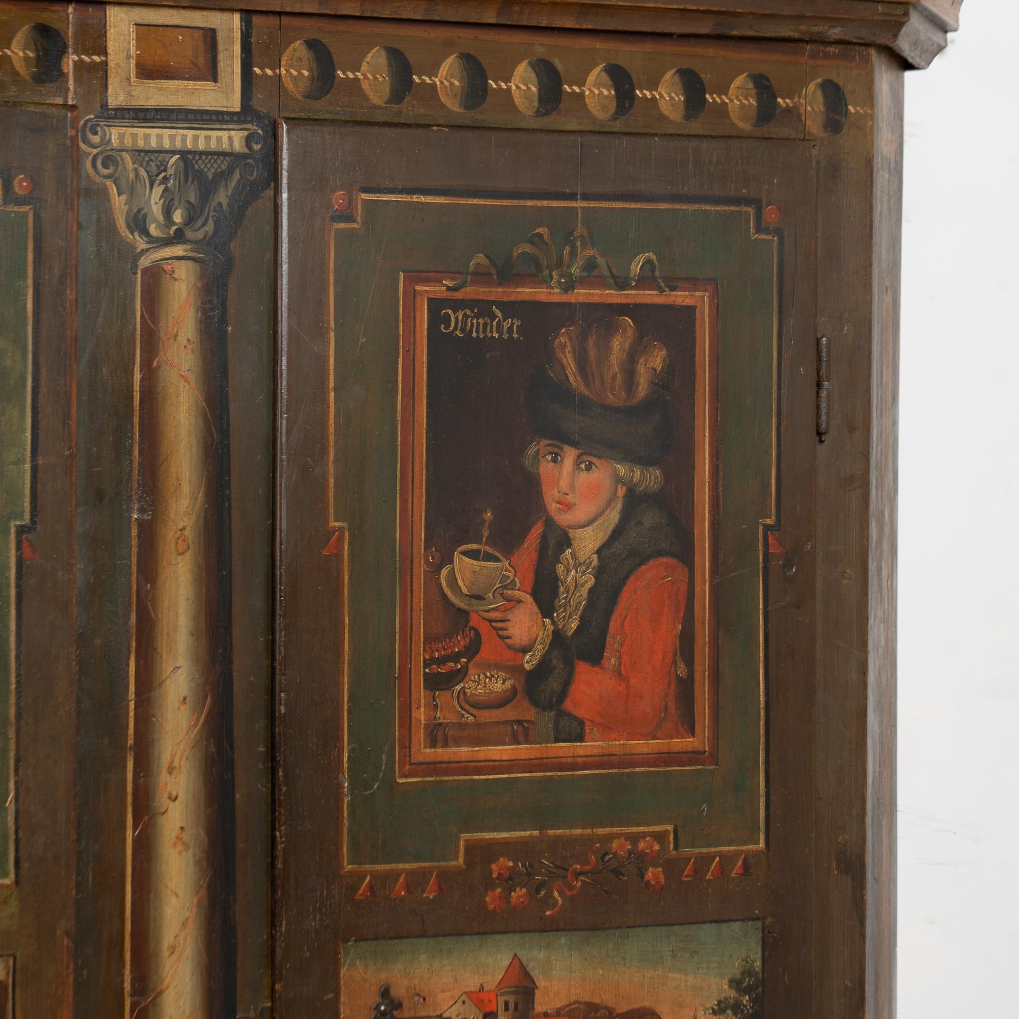 Original Painted German Shrunk Armoire with Four Seasons, Dated 1802 For Sale 2