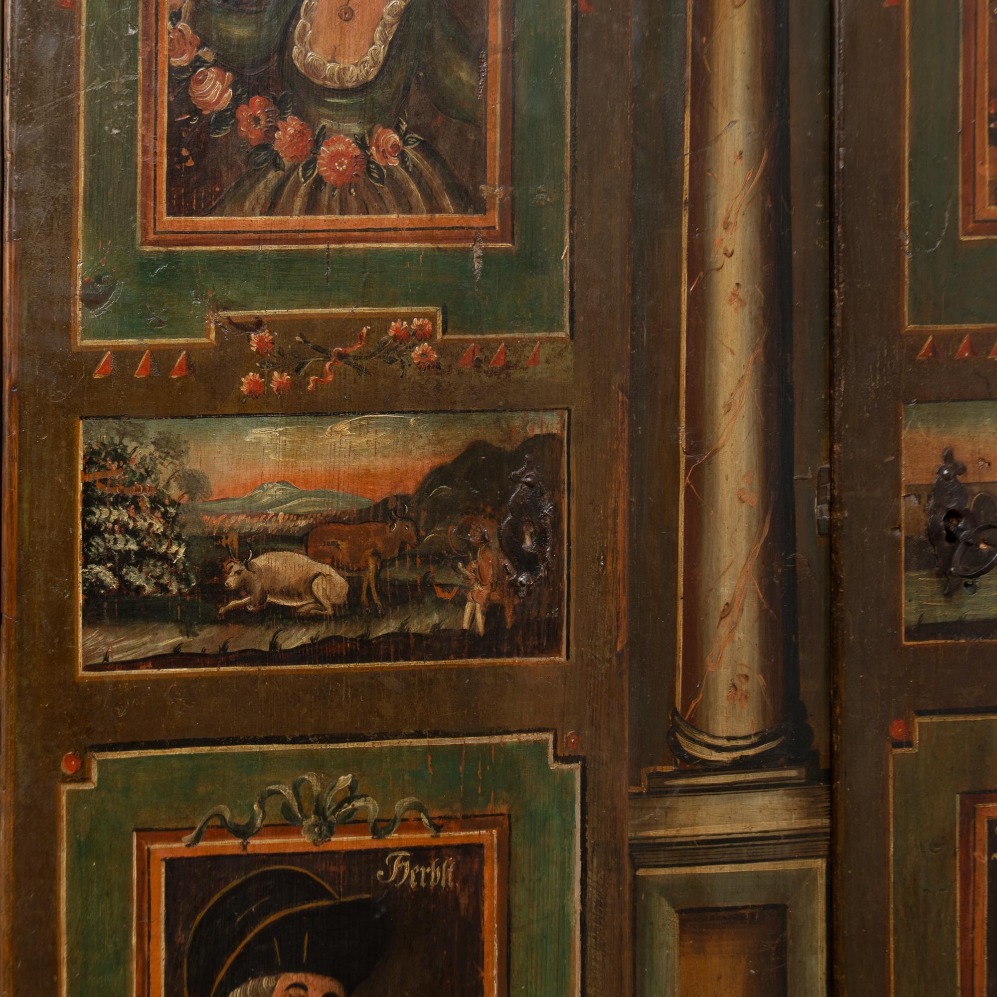 Original Painted German Shrunk Armoire with Four Seasons, Dated 1802 For Sale 3