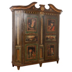 Original Painted German Shrunk Armoire with Four Seasons, Dated 1802