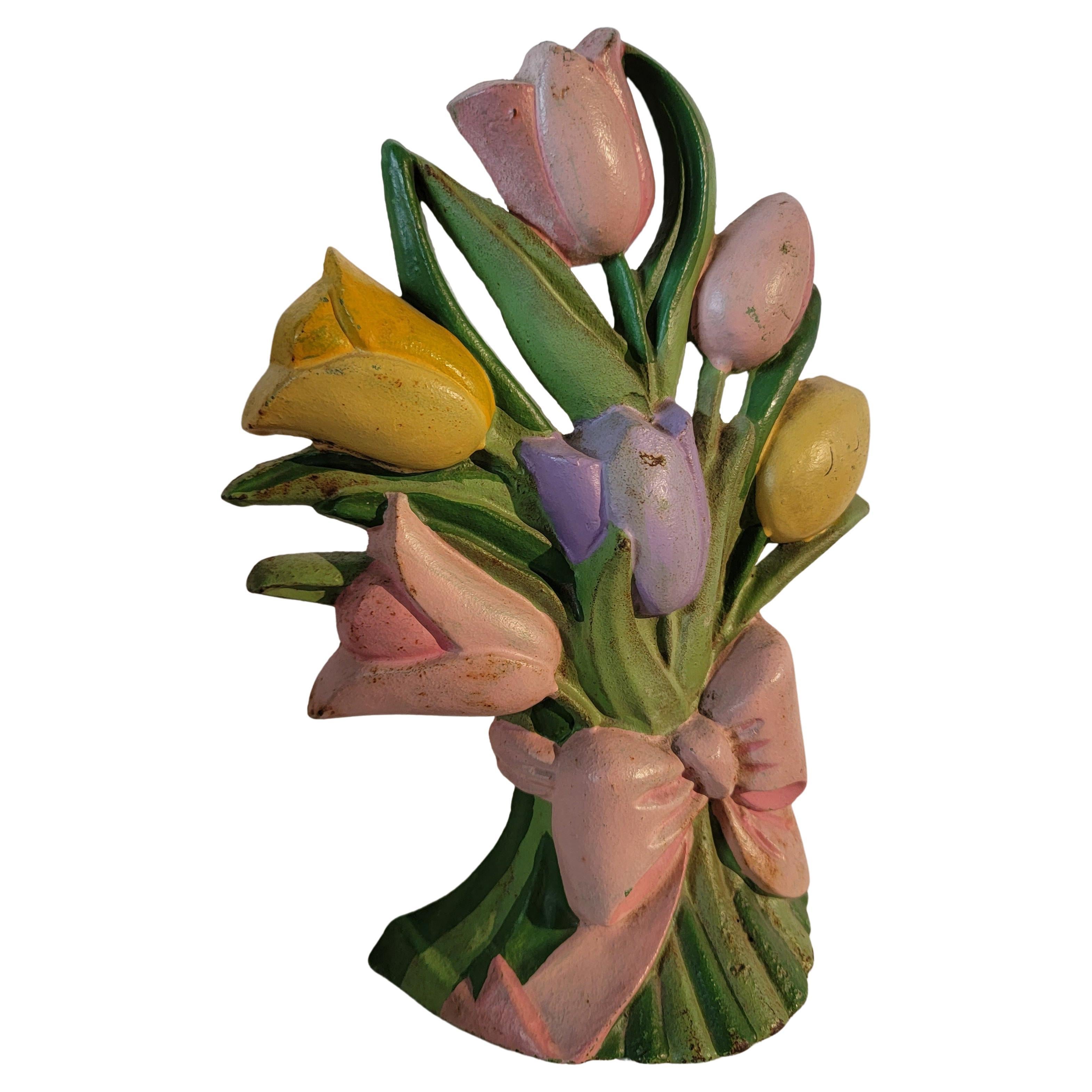 Original Painted Hubley Tulip Painted Doorstop In Good Condition For Sale In Los Angeles, CA
