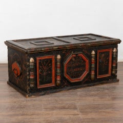 Original Painted Hungarian Flat-Top Trunk, Dated 1890