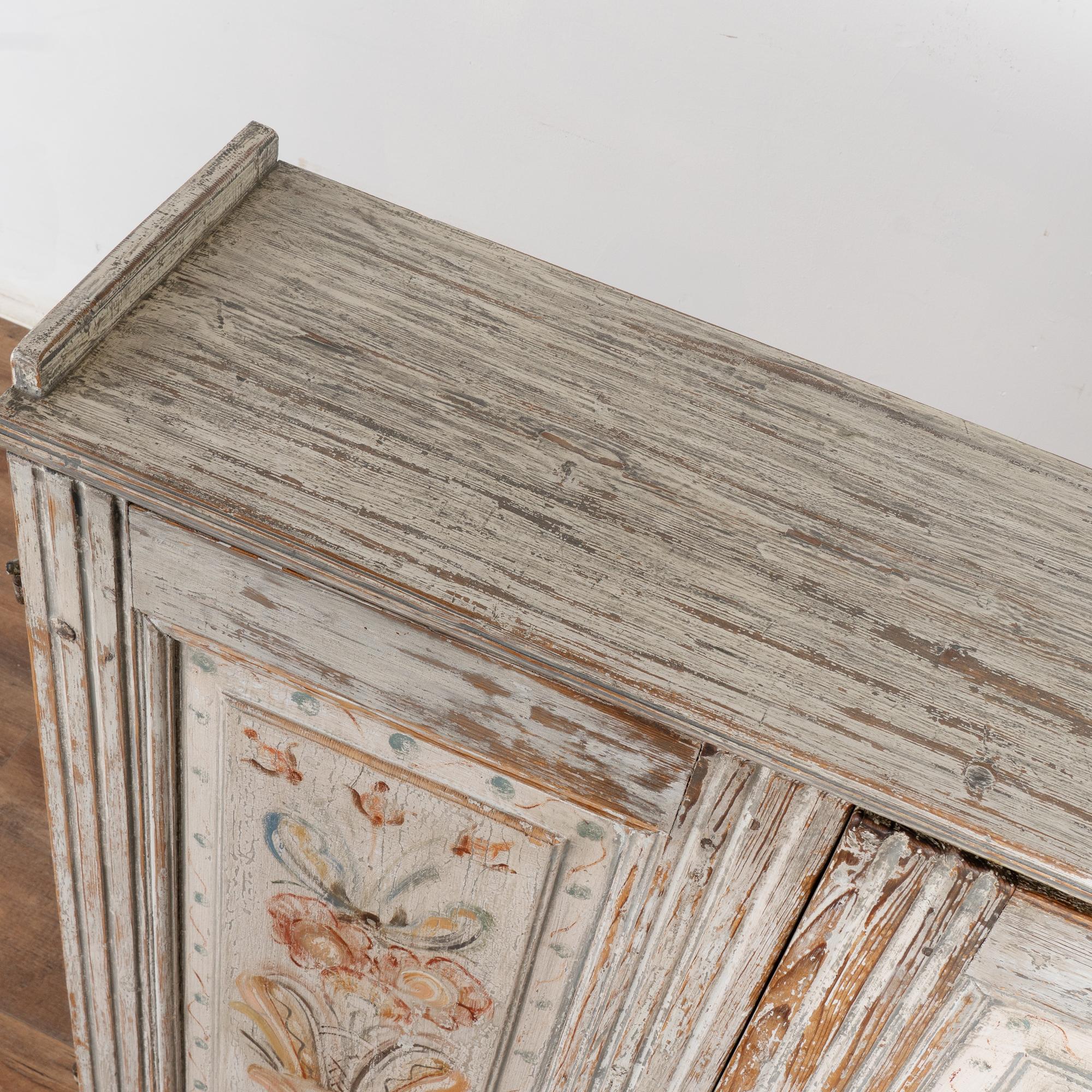 19th Century Original Painted Narrow Pine Cabinet Sideboard, Sweden circa 1860