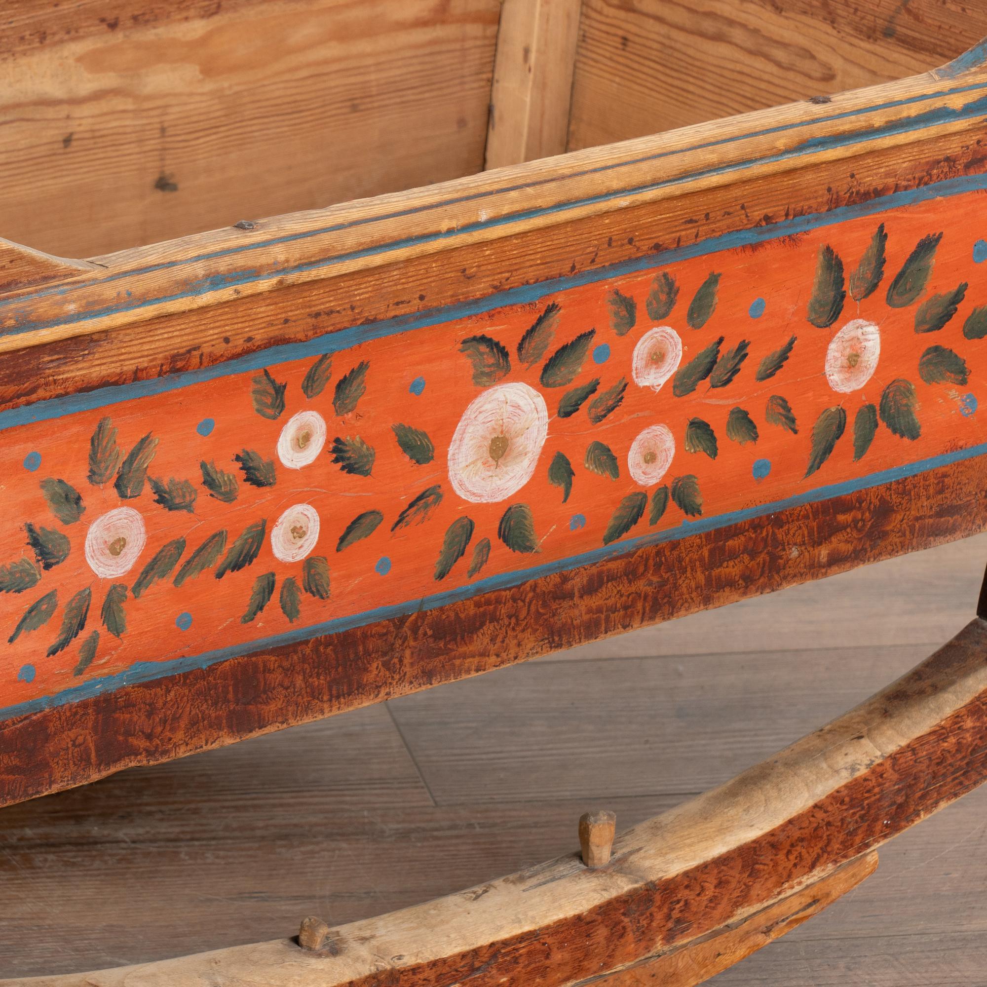 Original Painted Pine Baby Cradle Rocker, Sweden 1850-55 For Sale 1