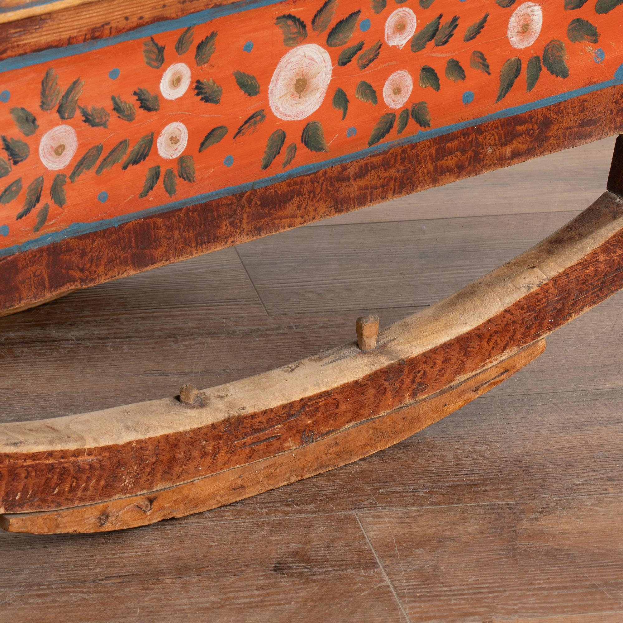 Original Painted Pine Baby Cradle Rocker, Sweden 1850-55 For Sale 2