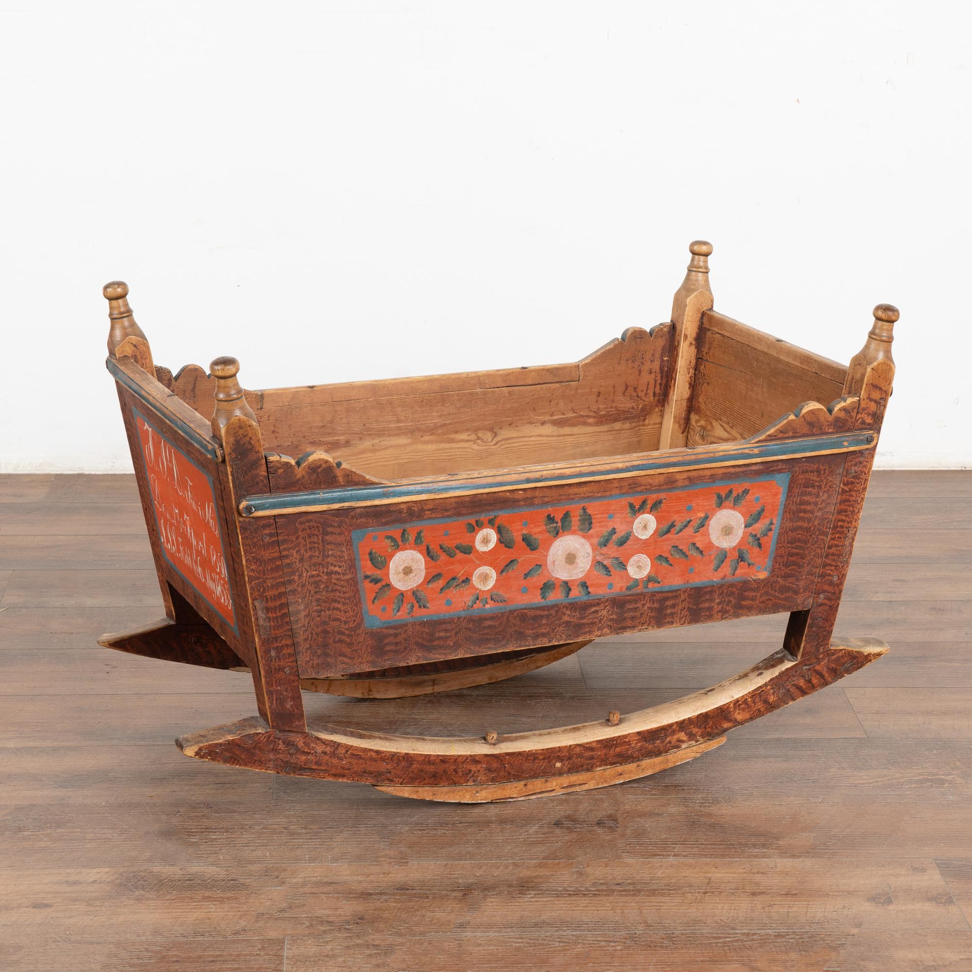 Original Painted Pine Baby Cradle Rocker, Sweden 1850-55 For Sale 4
