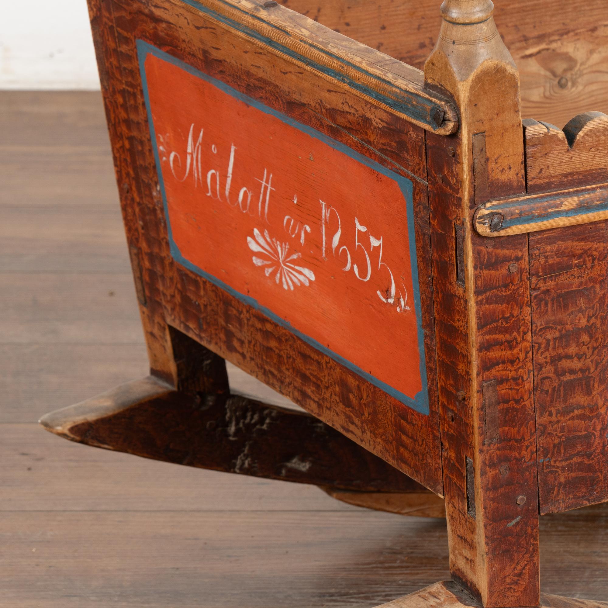Original Painted Pine Baby Cradle Rocker, Sweden 1850-55 In Good Condition For Sale In Round Top, TX
