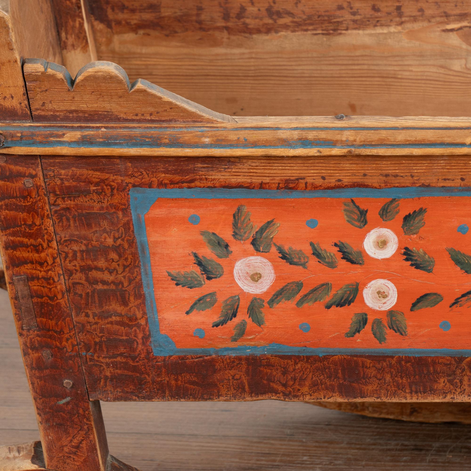 19th Century Original Painted Pine Baby Cradle Rocker, Sweden 1850-55 For Sale