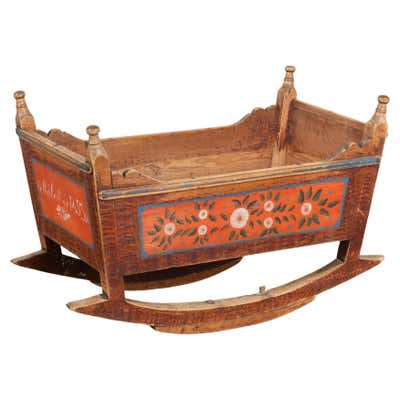 Antique Wooden Baby Cradle on Trestle Base Transforming into a Loveseat ...