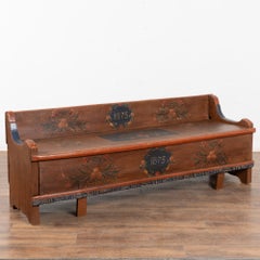 Banc original en pin peint avec rangement, daté de 1873, provenant de Roumanie