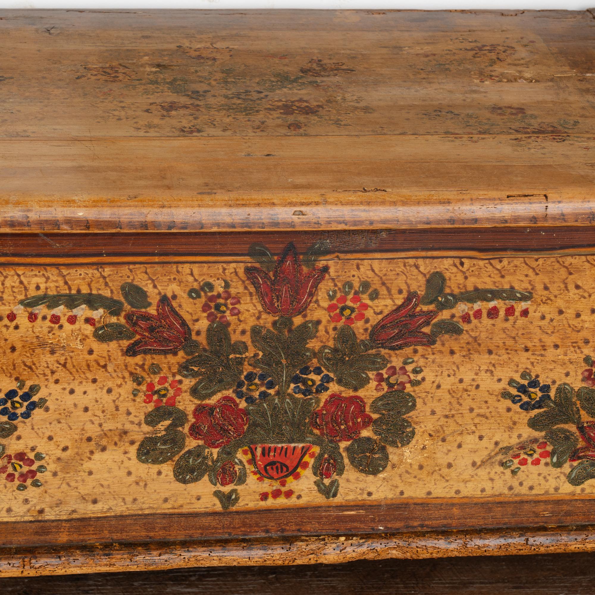 Original Painted Pine Bench With Storage, Hungary dated 1910 For Sale 5