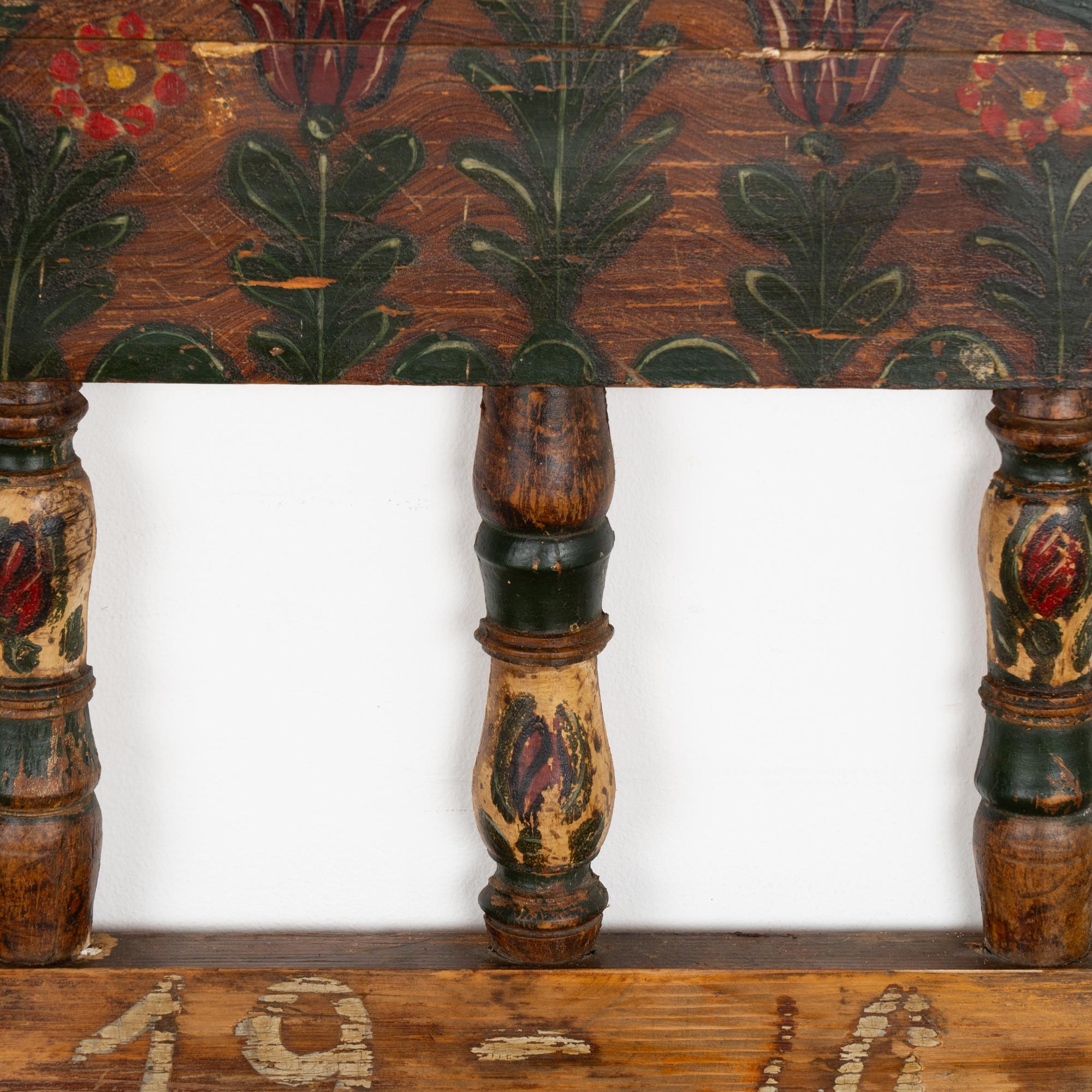 Original Painted Pine Bench With Storage, Hungary dated 1910 For Sale 6